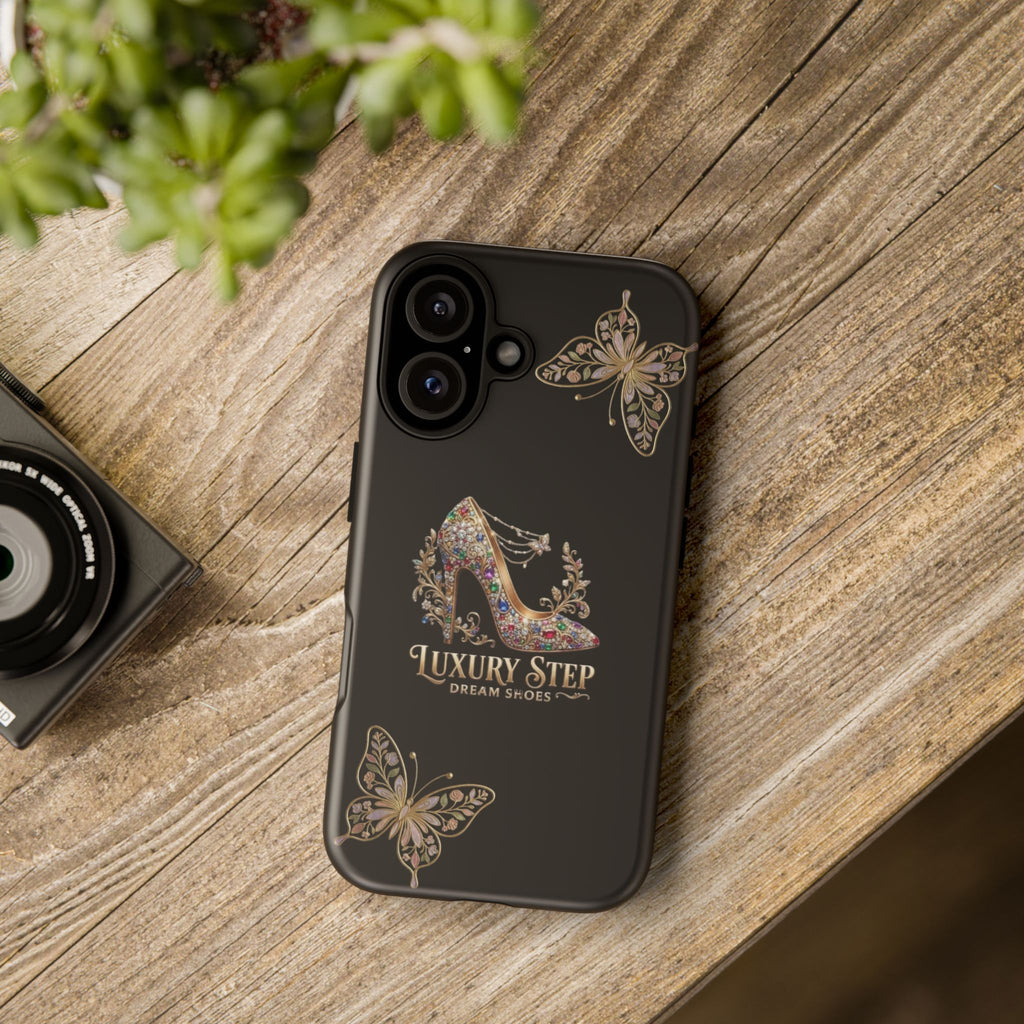 Luxury Step Floral Stiletto Phone Case — Elegant Butterfly Glitter Tough Case