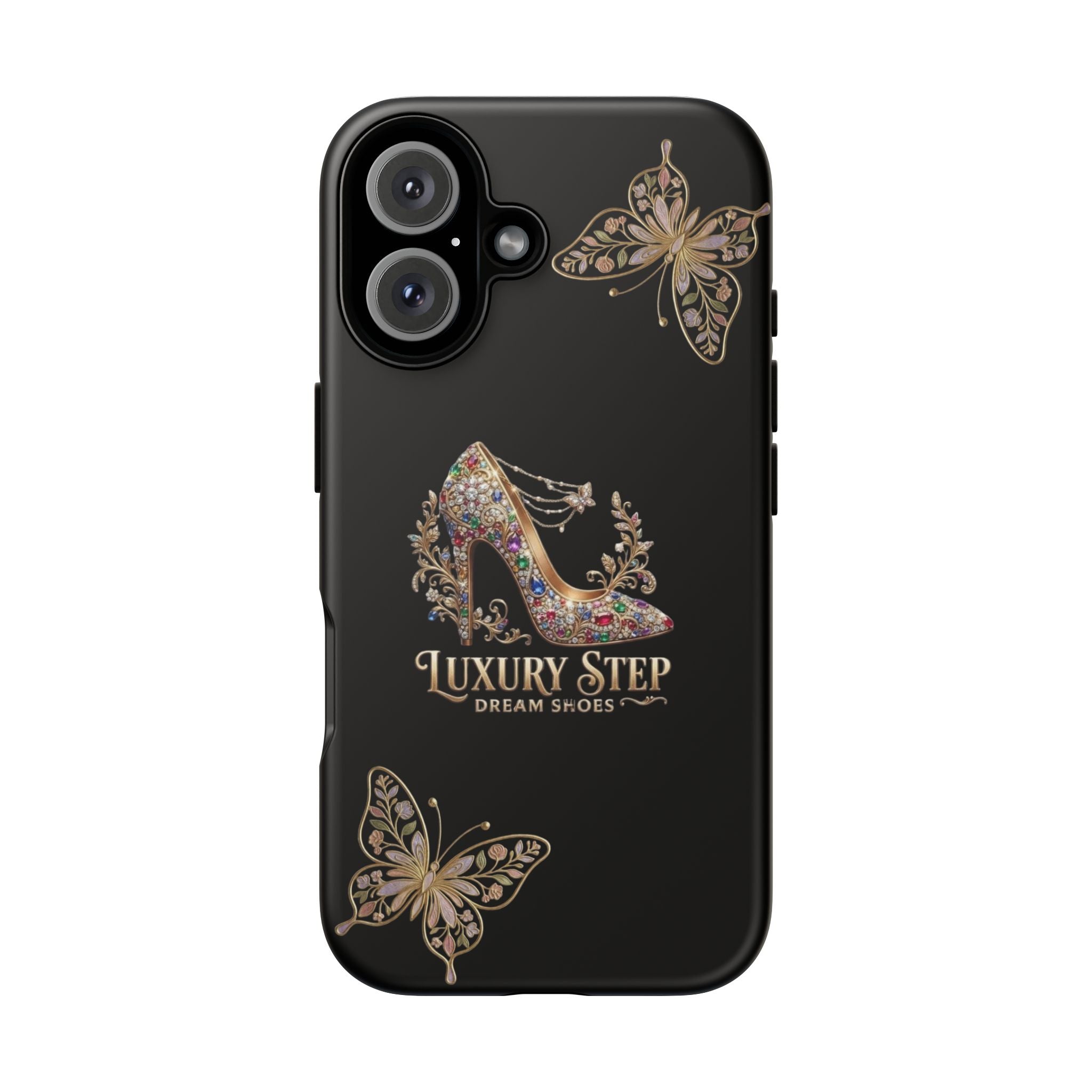 Luxury Step Floral Stiletto Phone Case — Elegant Butterfly Glitter Tough Case