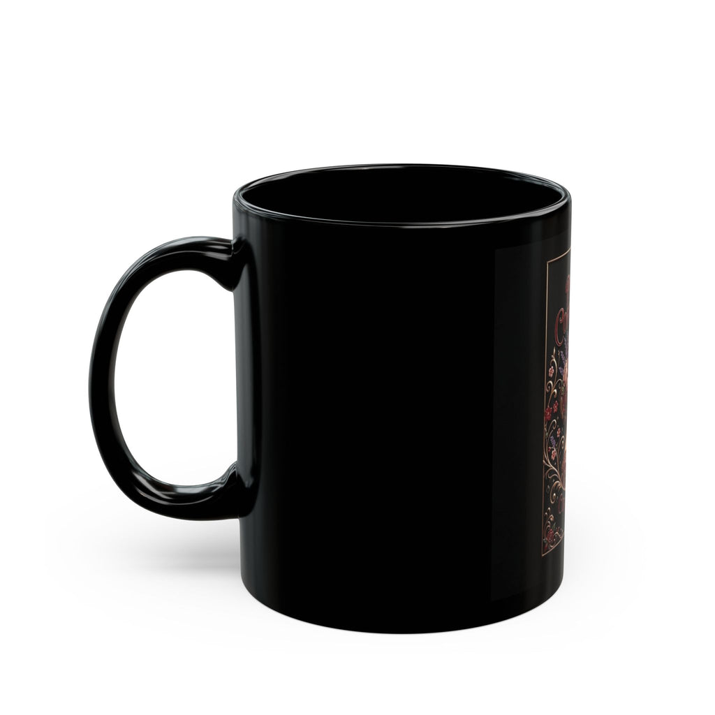 Parisian Coffee Dream Black Mug — Vintage Floral Art Nouveau Coffee & Vogue Design (11oz/15oz)