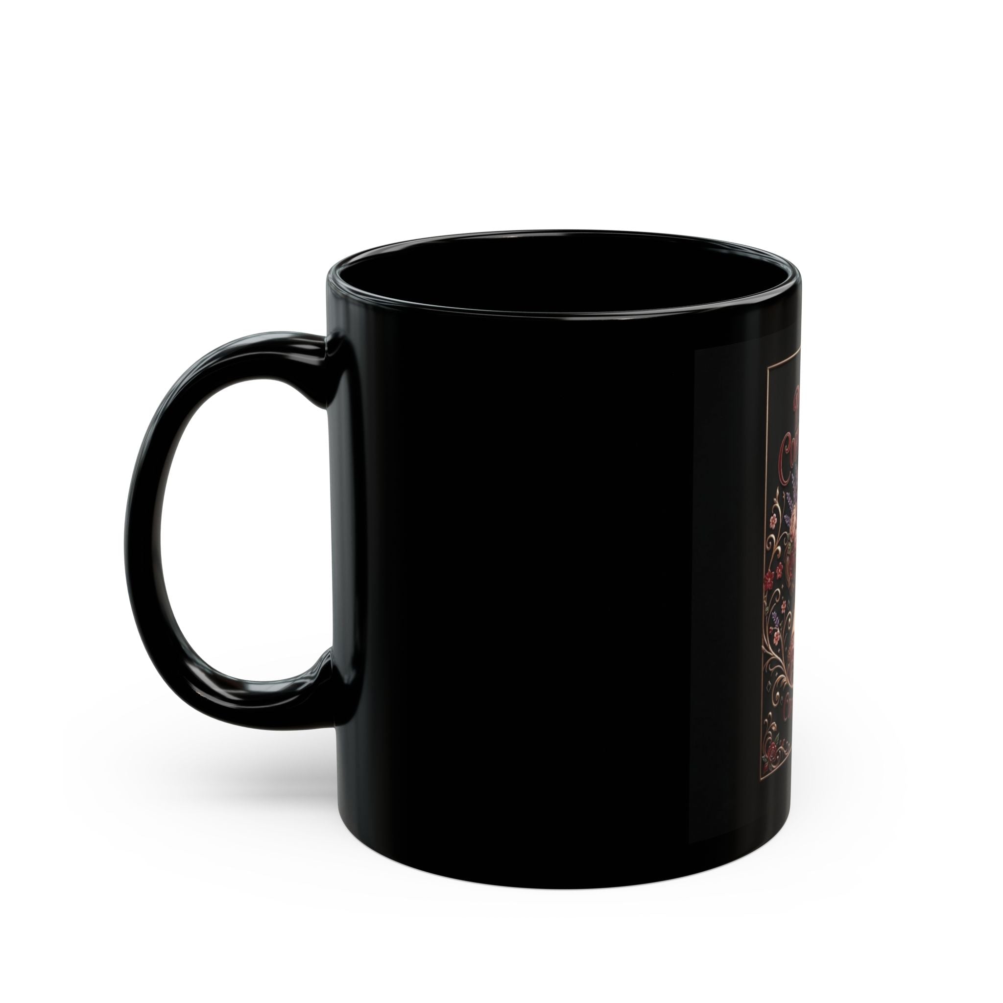 Parisian Coffee Dream Black Mug — Vintage Floral Art Nouveau Coffee & Vogue Design (11oz/15oz)