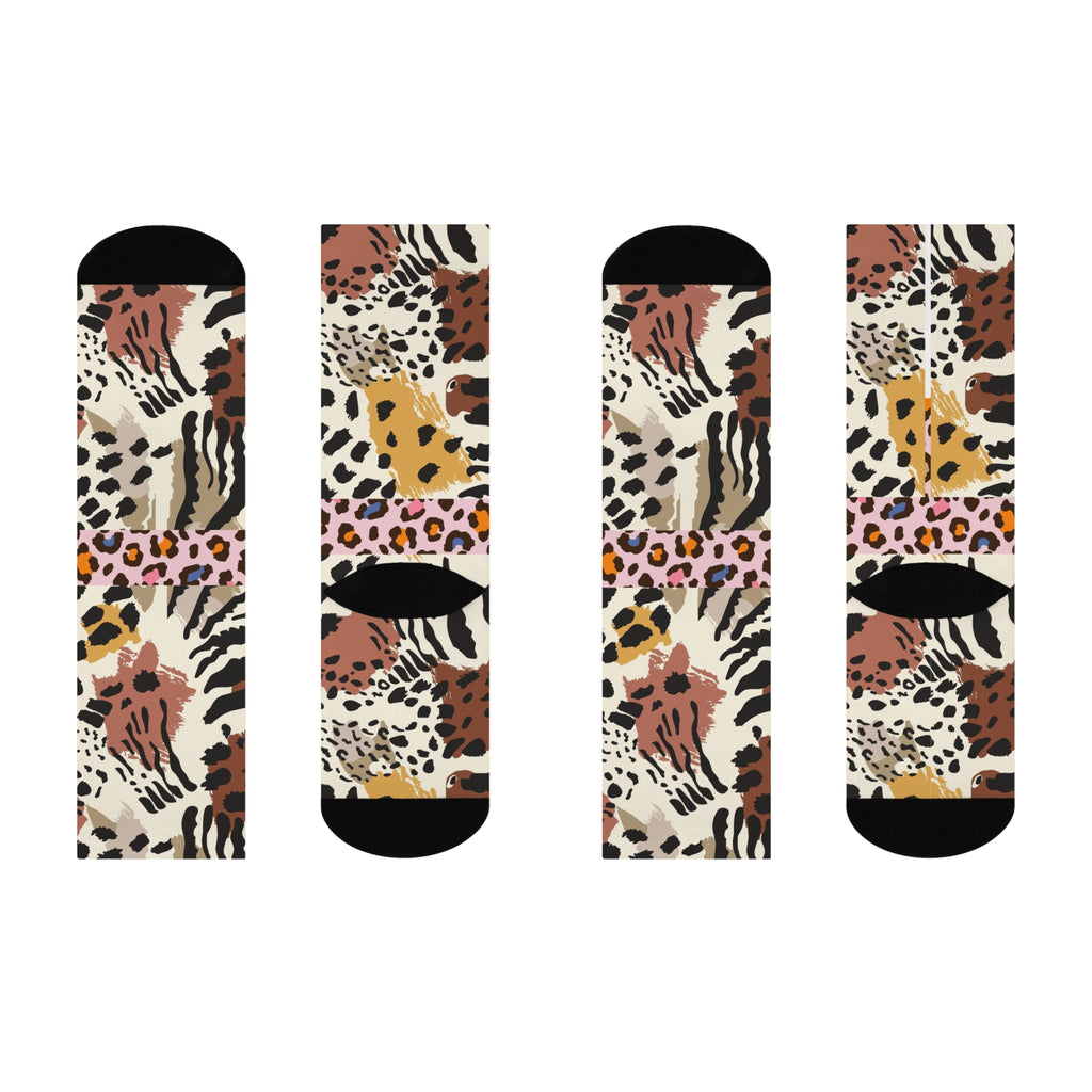 Leopard Patchwork Cushioned Crew Socks — Bold Animal Print Comfort