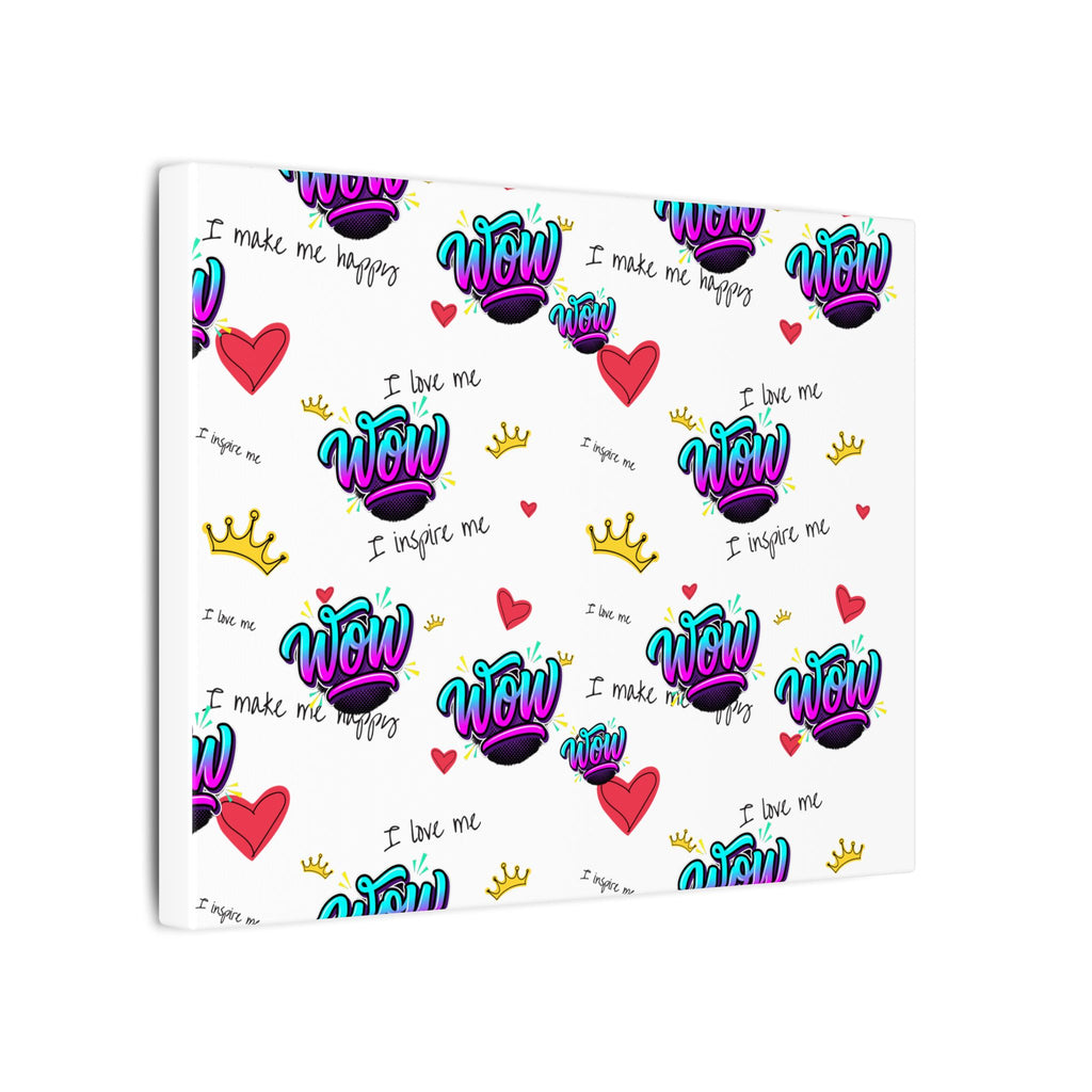 Motivational "WOW" Pattern Canvas Print — Inspirational Heart & Crown Wall Art