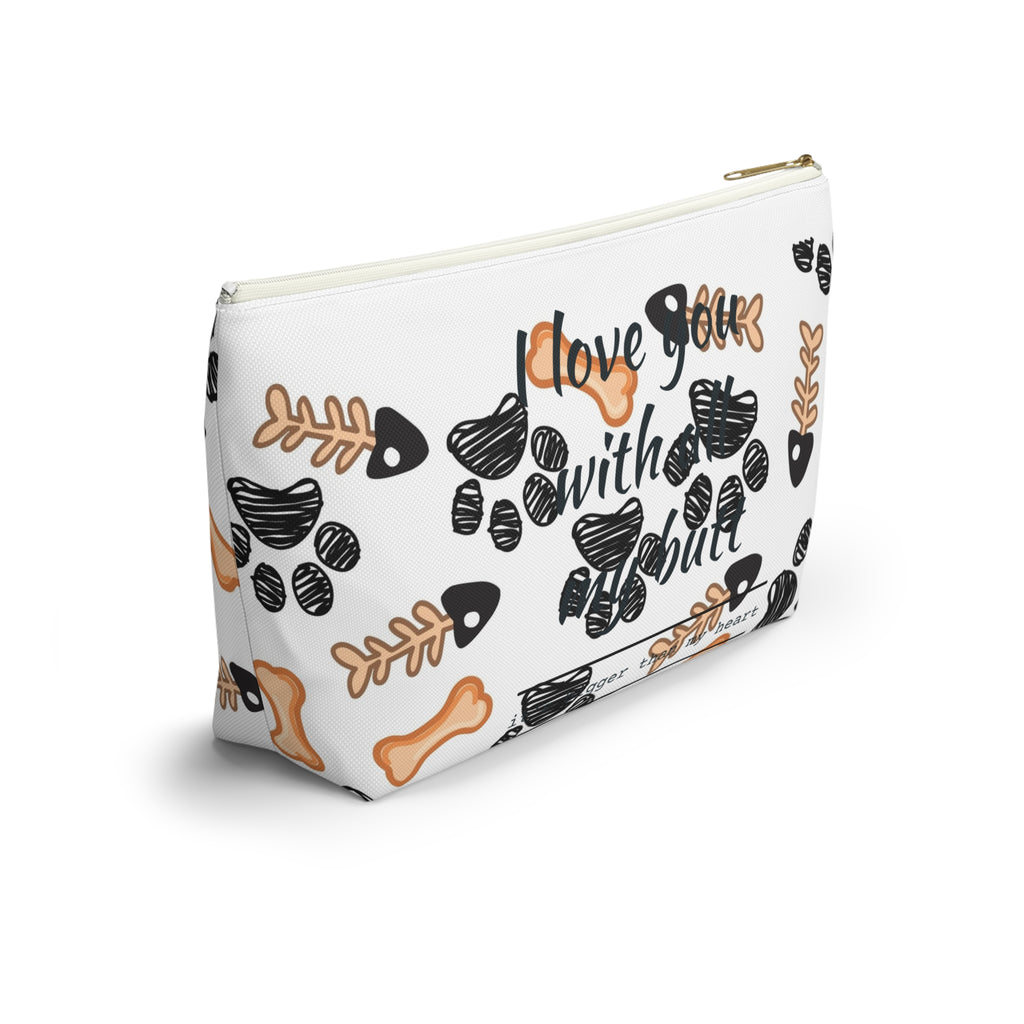 Dog Paw & Bone Accessory Pouch — 'Love You With My Whole Heart' T‑Bottom Zip Bag