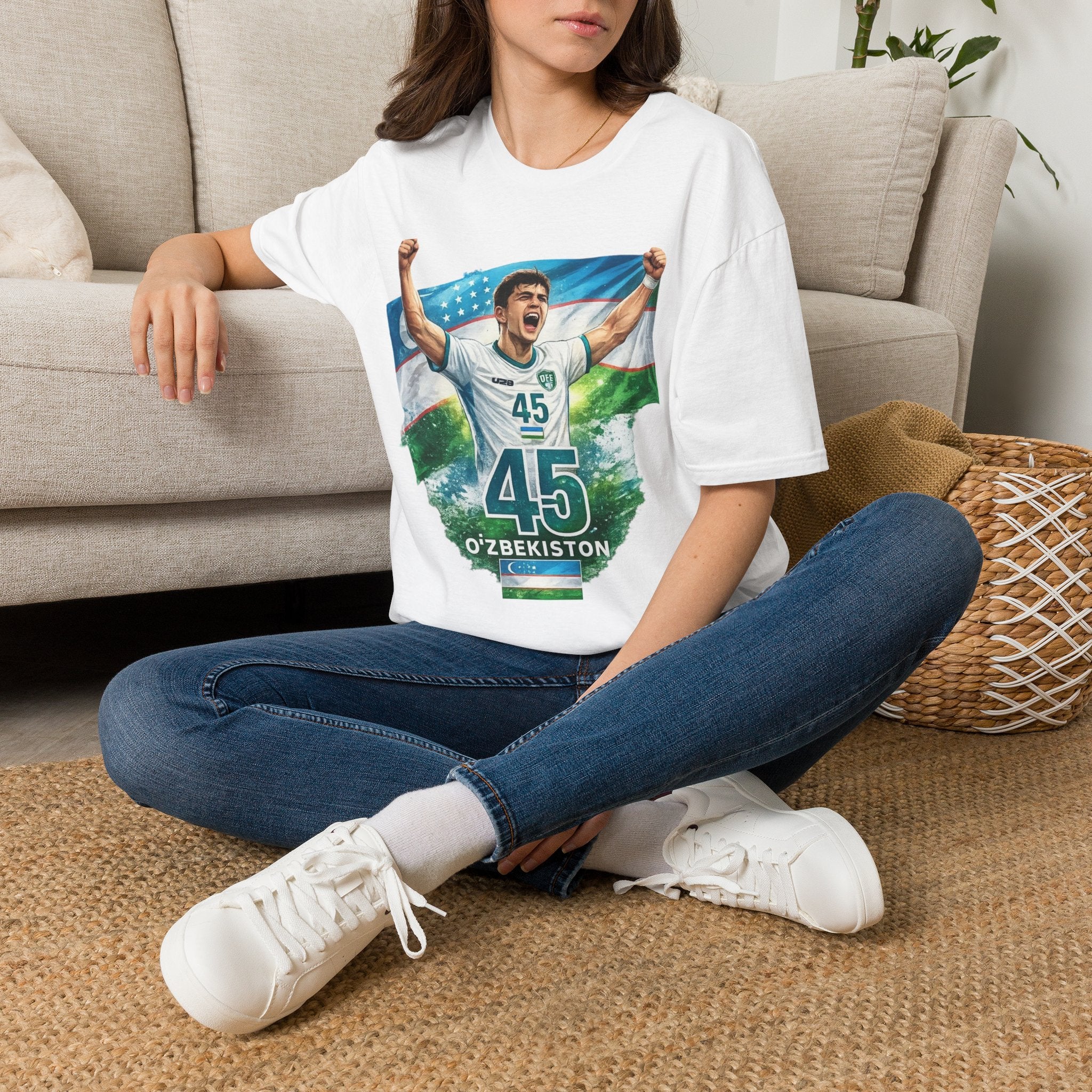 Uzbekistan Soccer Fan T-Shirt — Number 45 Player Cheer Jersey Design