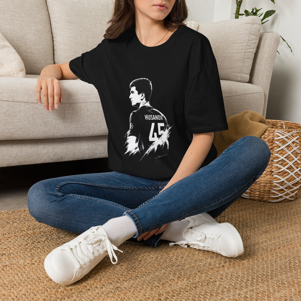 Black Graphic T‑Shirt — Vintage Silhouette “Husanov 45”