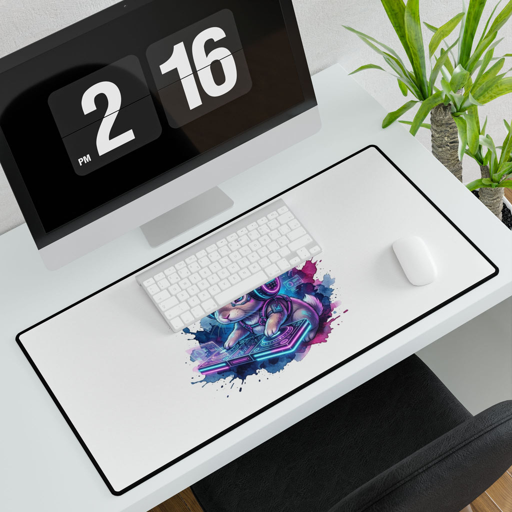 Gaming Bunny Desk Mat — Neon DJ Rabbit RGB Mousepad