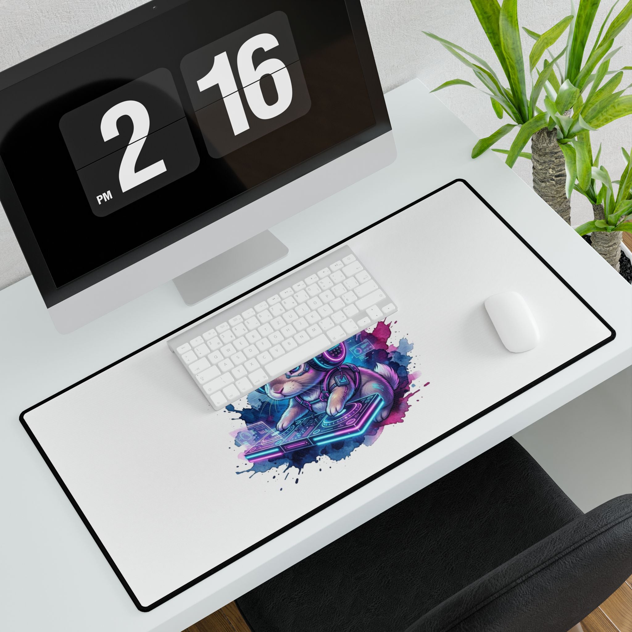 Gaming Bunny Desk Mat — Neon DJ Rabbit RGB Mousepad