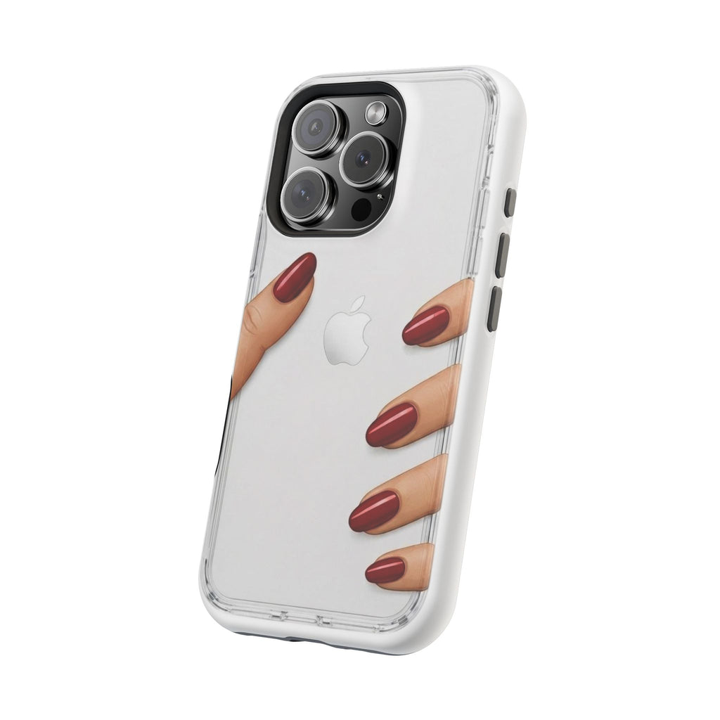 Clear Magnetic Phone Case — Red Stiletto Nail Art Design