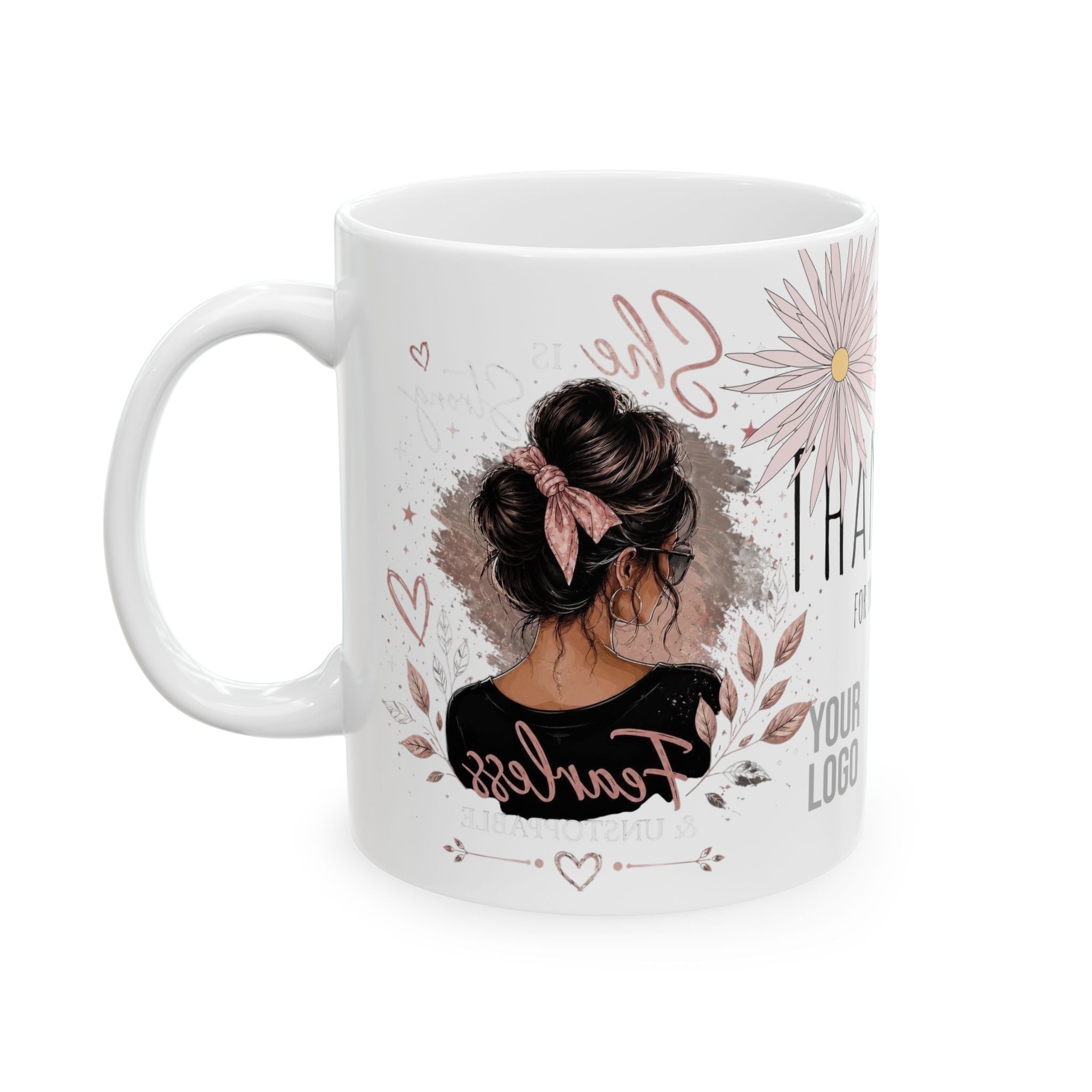 Thank You Floral Ceramic Mug — Customizable Logo & Appreciation Gift (11oz, 15oz)