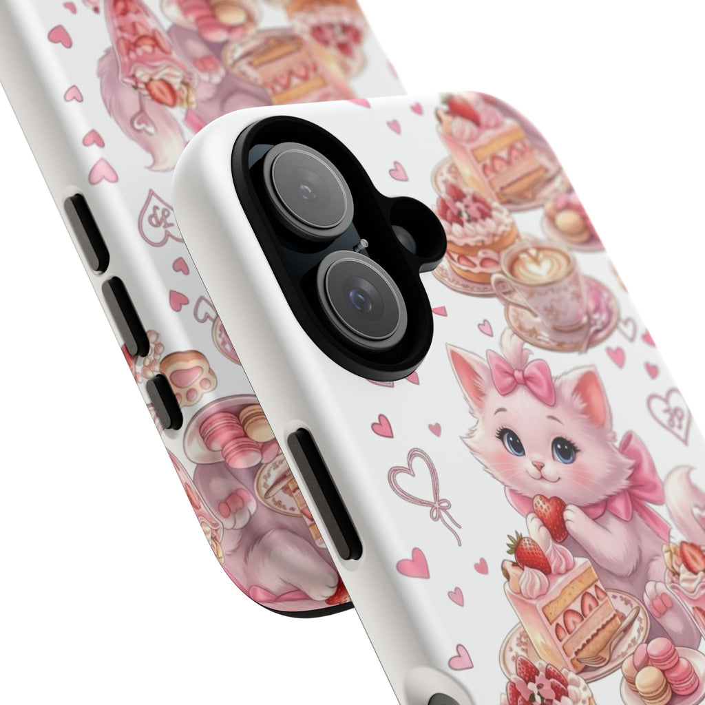 Cute Cat Dessert Phone Case — Pink Kawaii Kitten with Cakes & Hearts