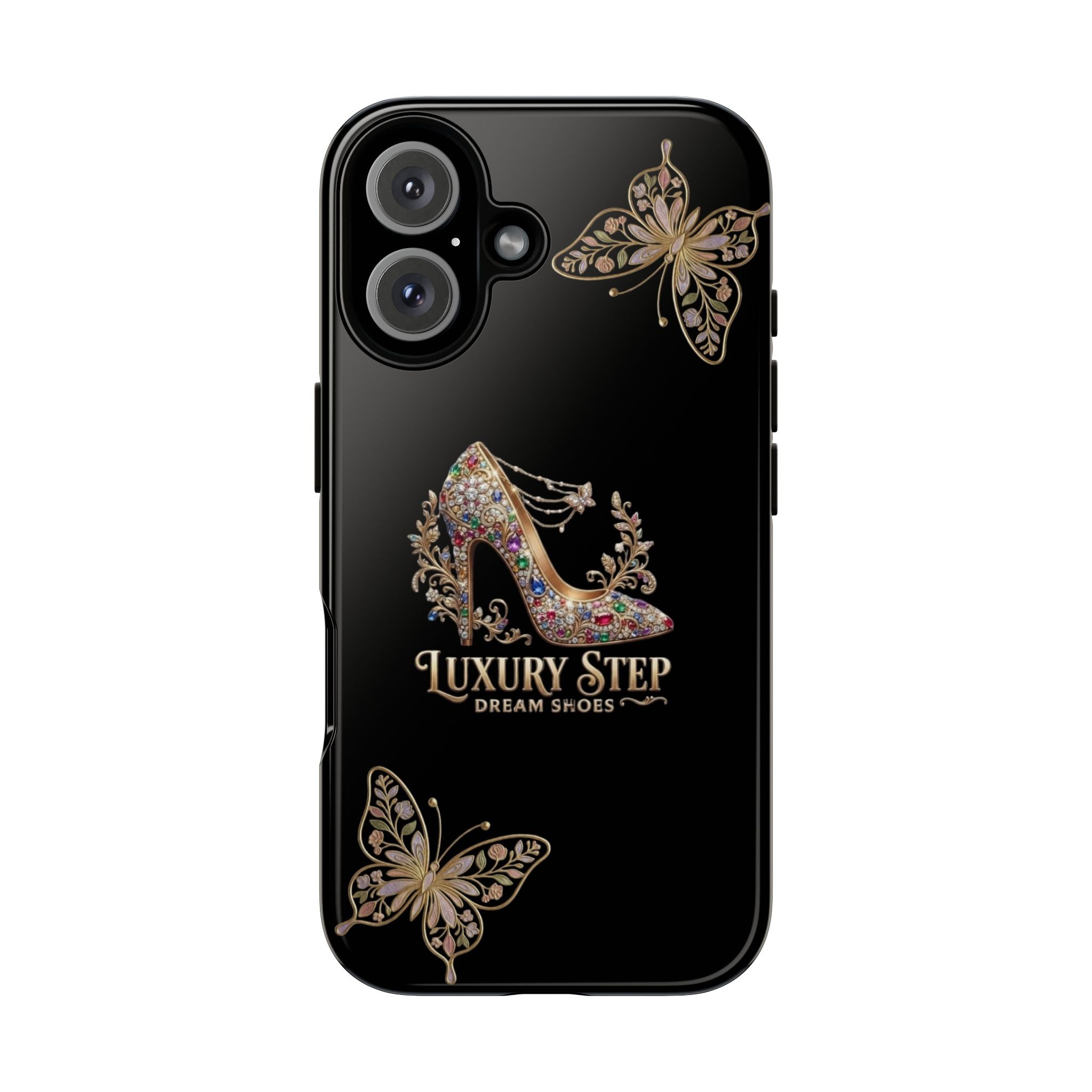 Luxury Step Floral Stiletto Phone Case — Elegant Butterfly Glitter Tough Case