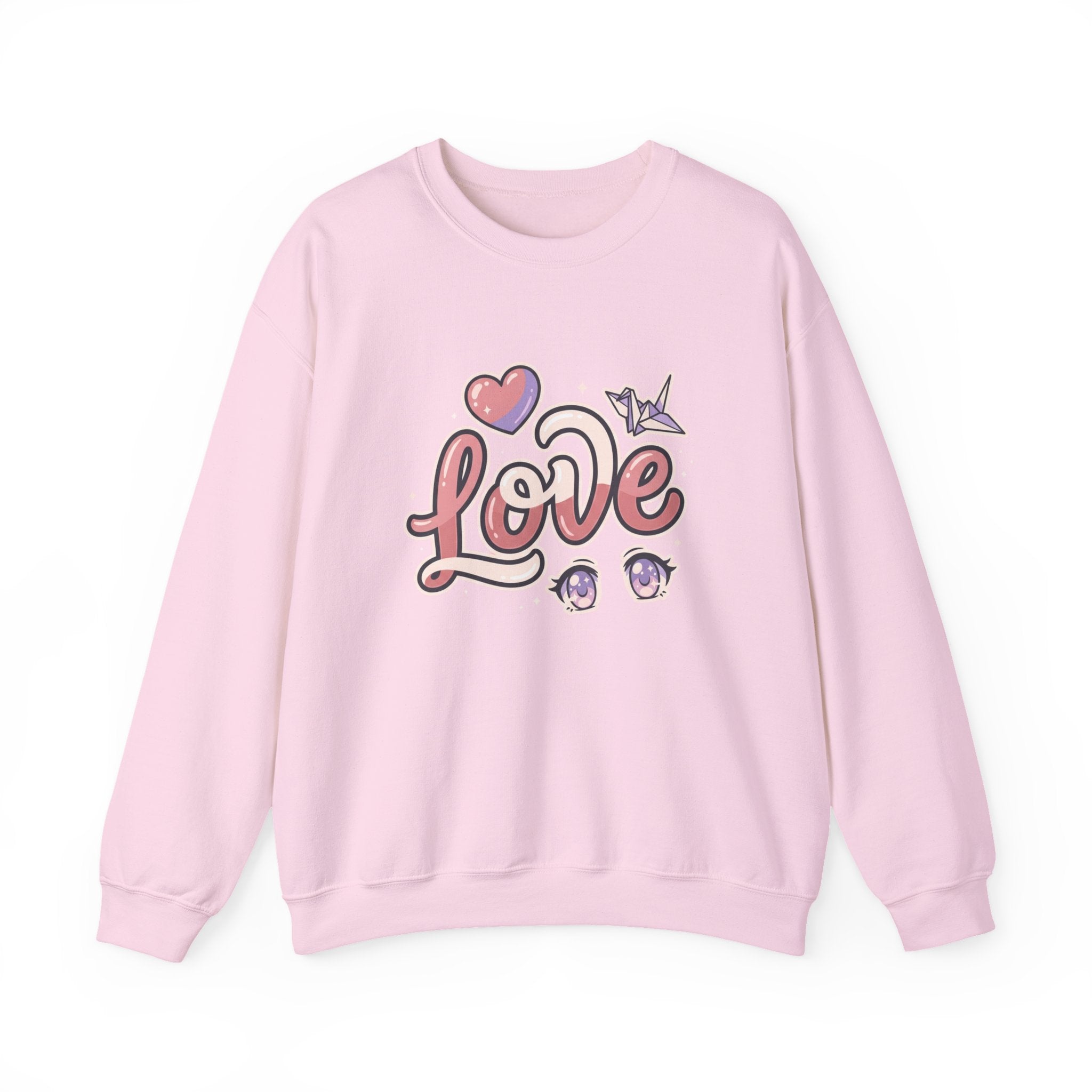 Love Graphic Sweatshirt — Cute Pink Heart & Origami Crane Crewneck