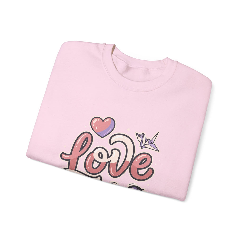 Love Graphic Sweatshirt — Cute Pink Heart & Origami Crane Crewneck