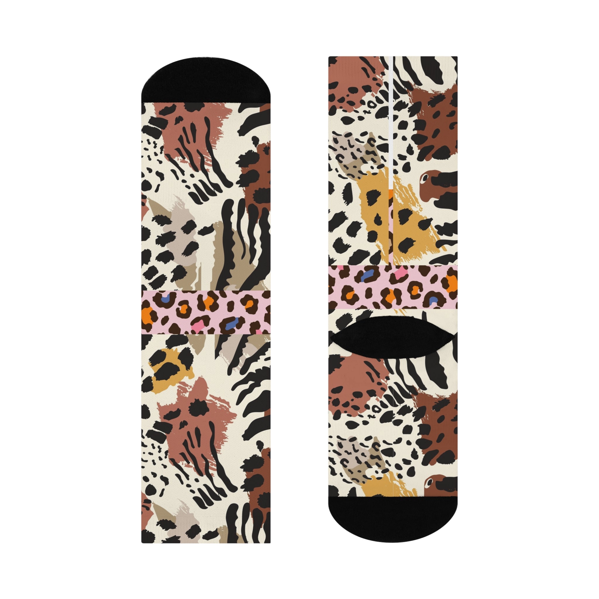 Leopard Patchwork Cushioned Crew Socks — Bold Animal Print Comfort