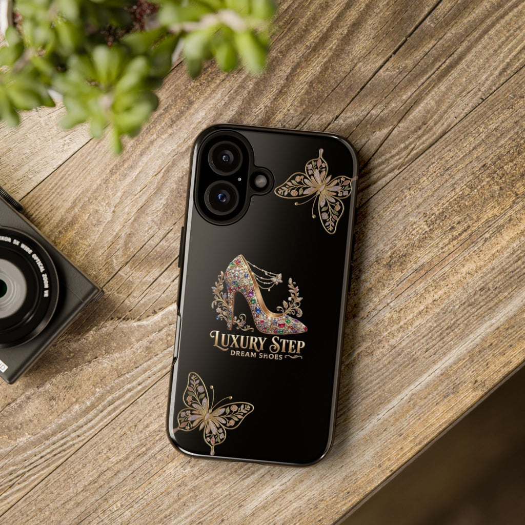 Luxury Step Floral Stiletto Phone Case — Elegant Butterfly Glitter Tough Case