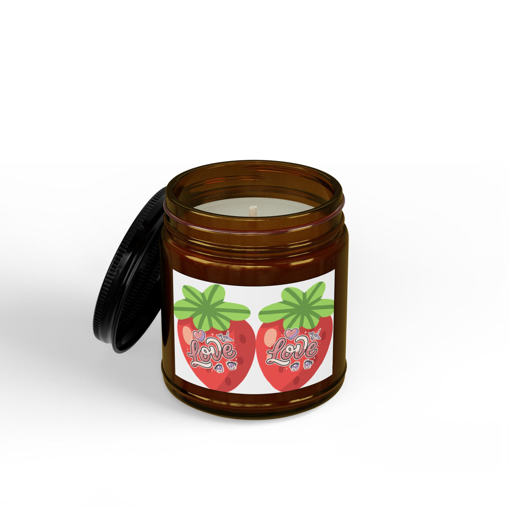 Strawberry Love Scented Soy Candle — 4oz & 9oz Jar with Black Lid