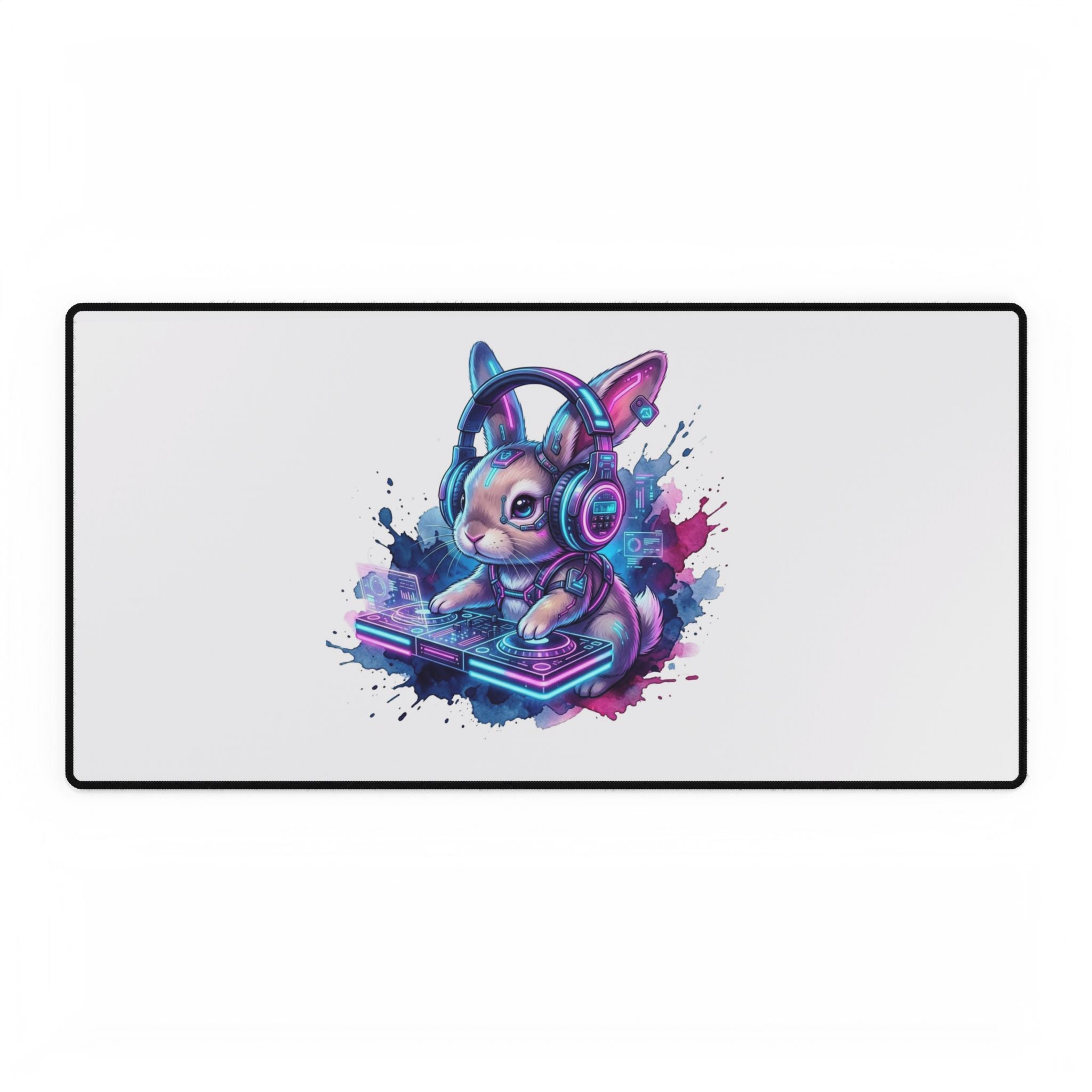 Gaming Bunny Desk Mat — Neon DJ Rabbit RGB Mousepad