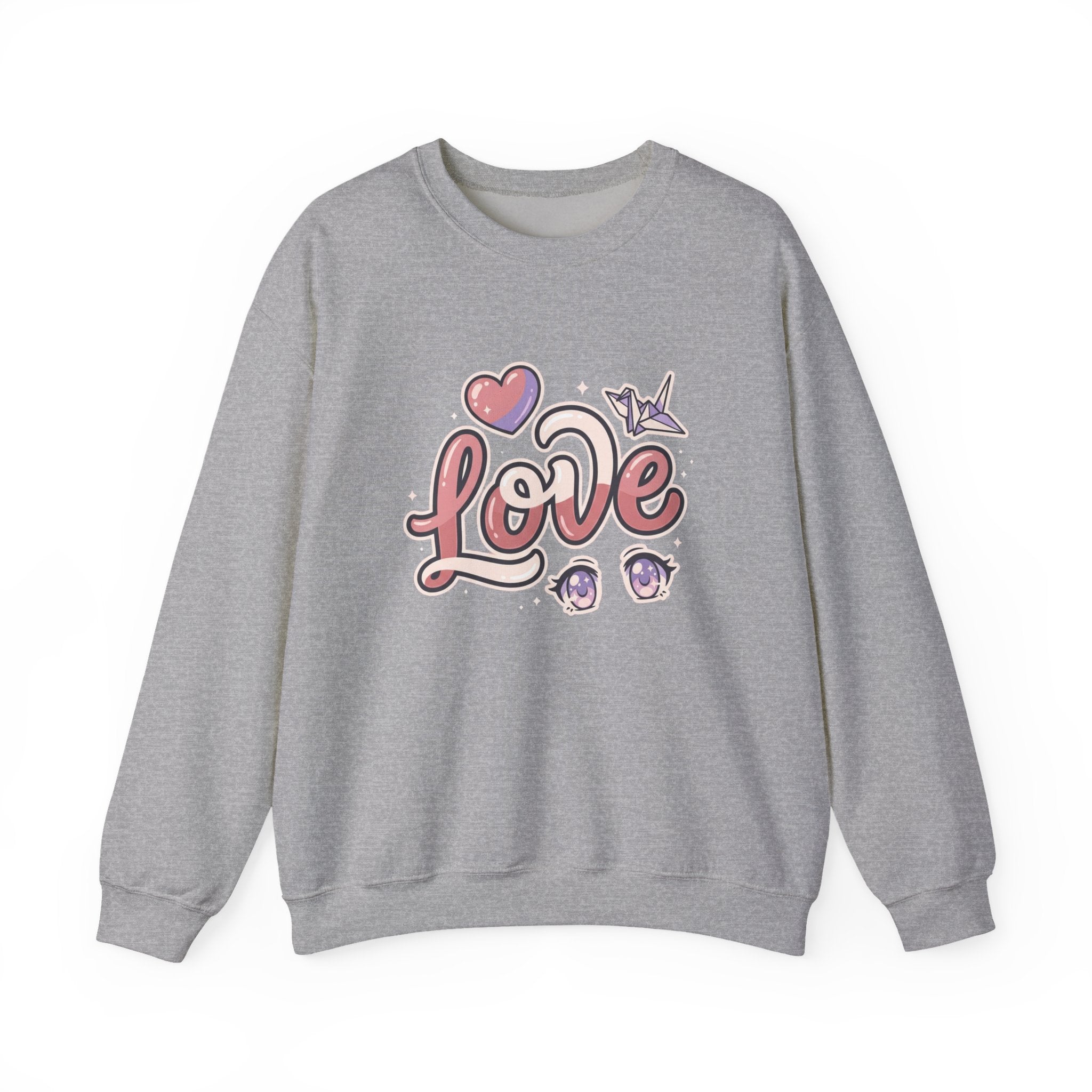 Love Graphic Sweatshirt — Cute Pink Heart & Origami Crane Crewneck