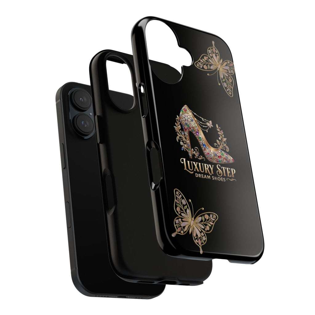 Luxury Step Floral Stiletto Phone Case — Elegant Butterfly Glitter Tough Case