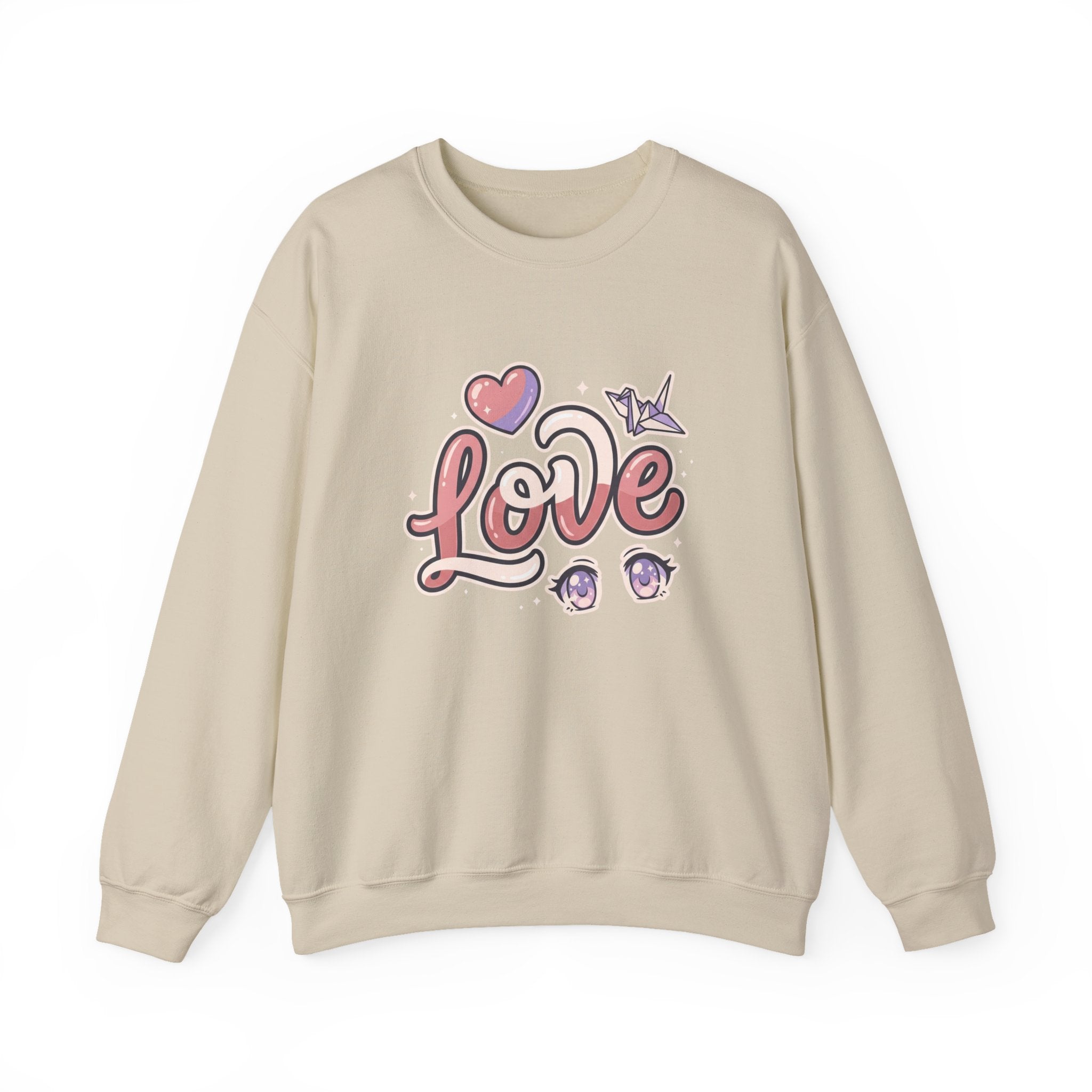 Love Graphic Sweatshirt — Cute Pink Heart & Origami Crane Crewneck