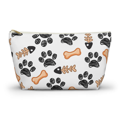 Dog Paw & Bone Accessory Pouch — 'Love You With My Whole Heart' T‑Bottom Zip Bag