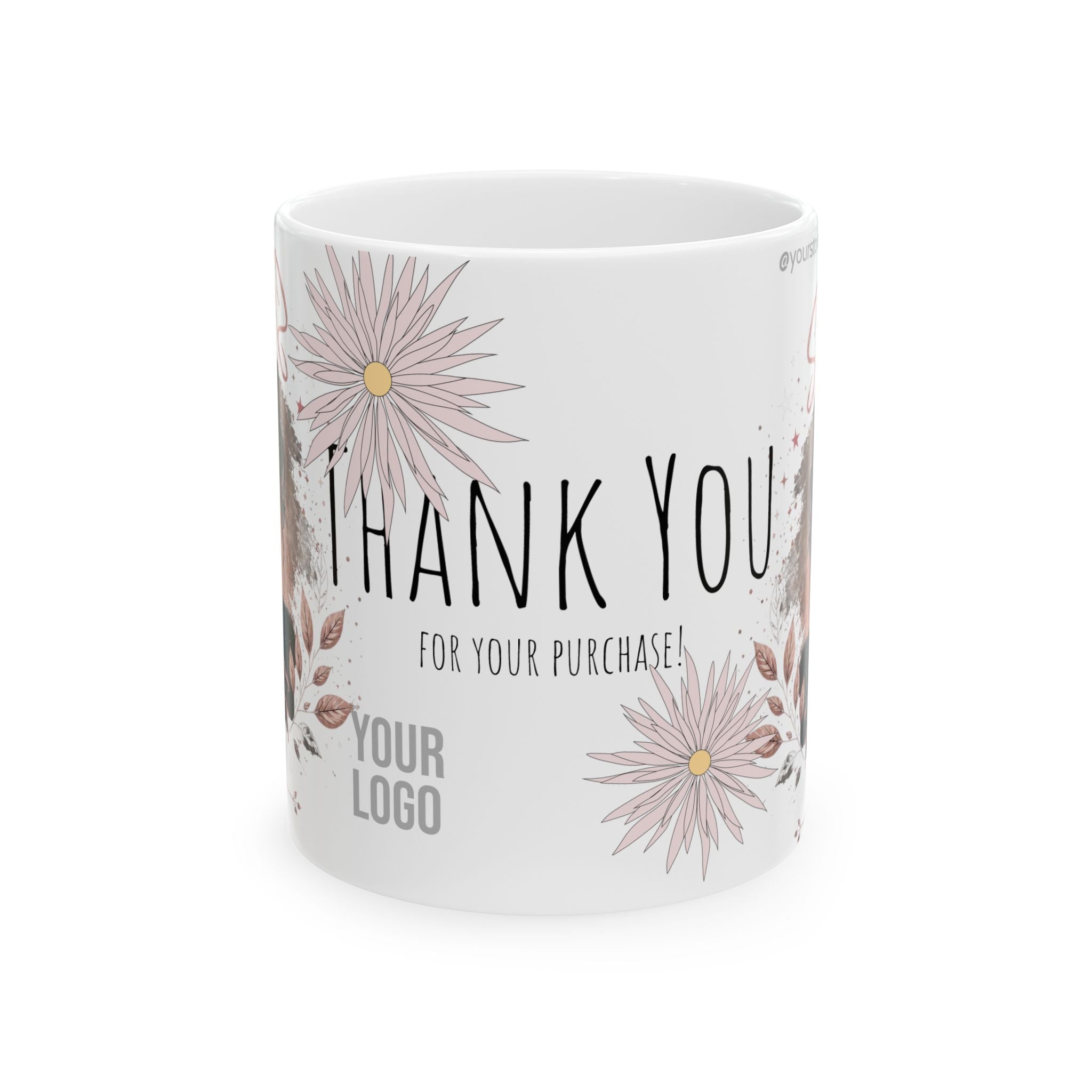 Thank You Floral Ceramic Mug — Customizable Logo & Appreciation Gift (11oz, 15oz)