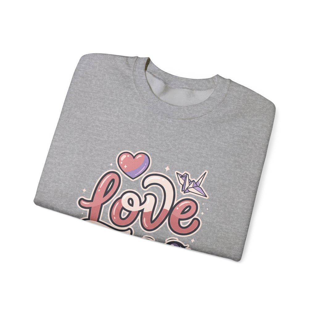 Love Graphic Sweatshirt — Cute Pink Heart & Origami Crane Crewneck