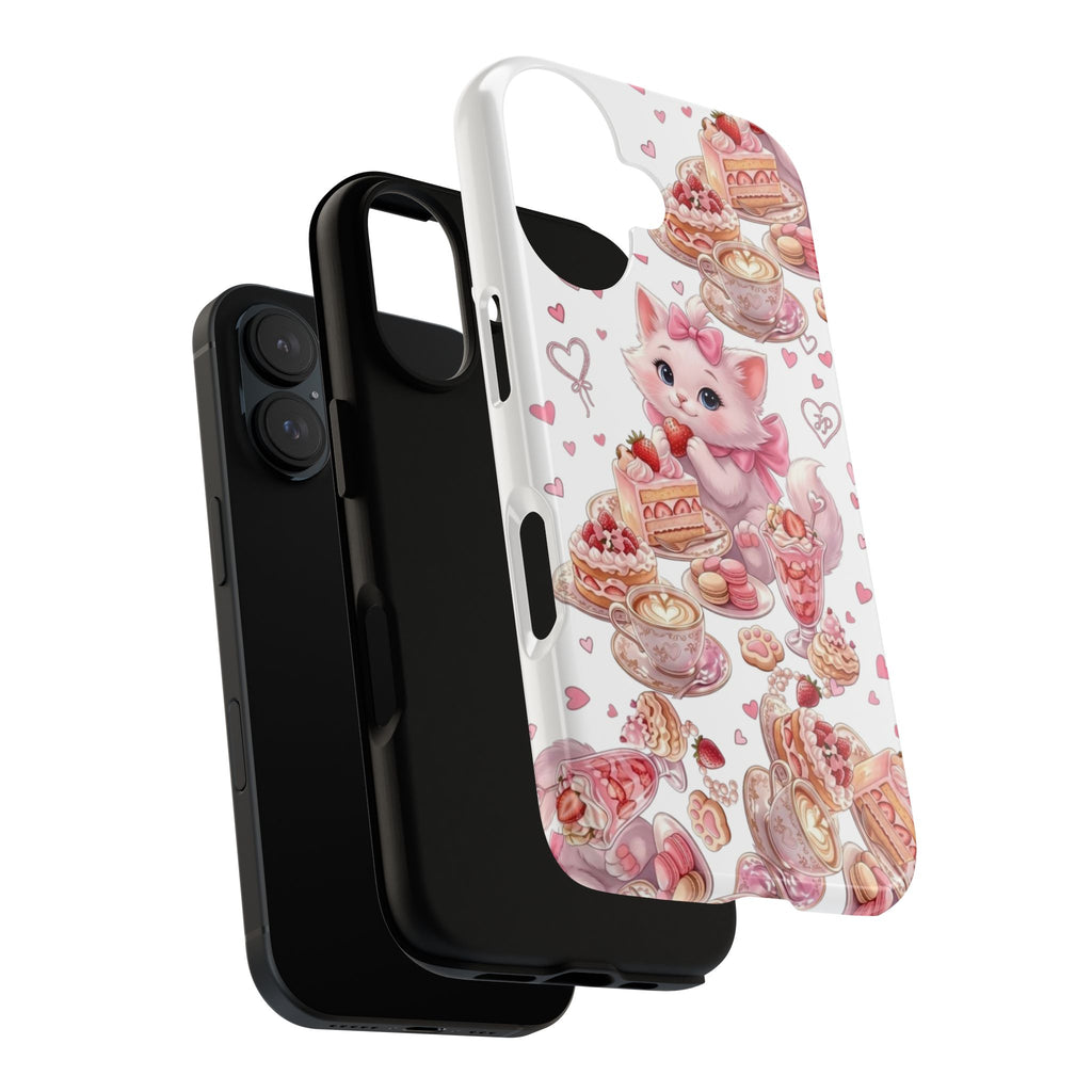 Cute Cat Dessert Phone Case — Pink Kawaii Kitten with Cakes & Hearts