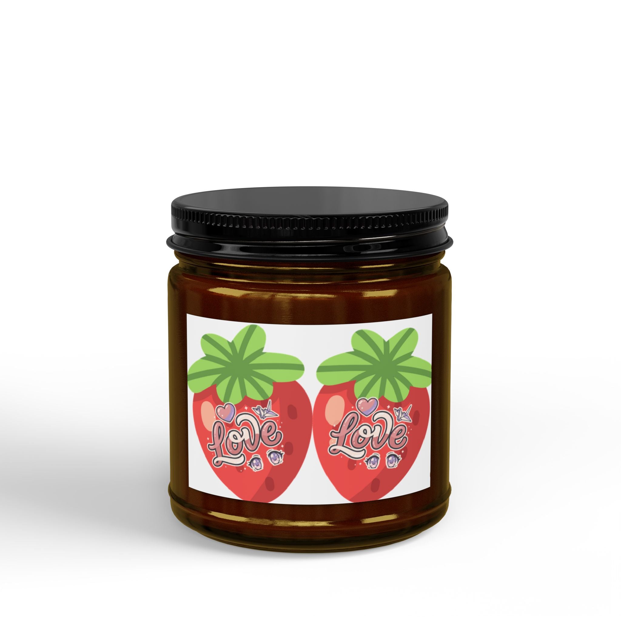 Strawberry Love Scented Soy Candle — 4oz & 9oz Jar with Black Lid