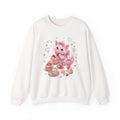Crewneck Sweatshirt - Cute Pink Kitty Tea Party Graphic (Hearts, Cakes & Sweets)