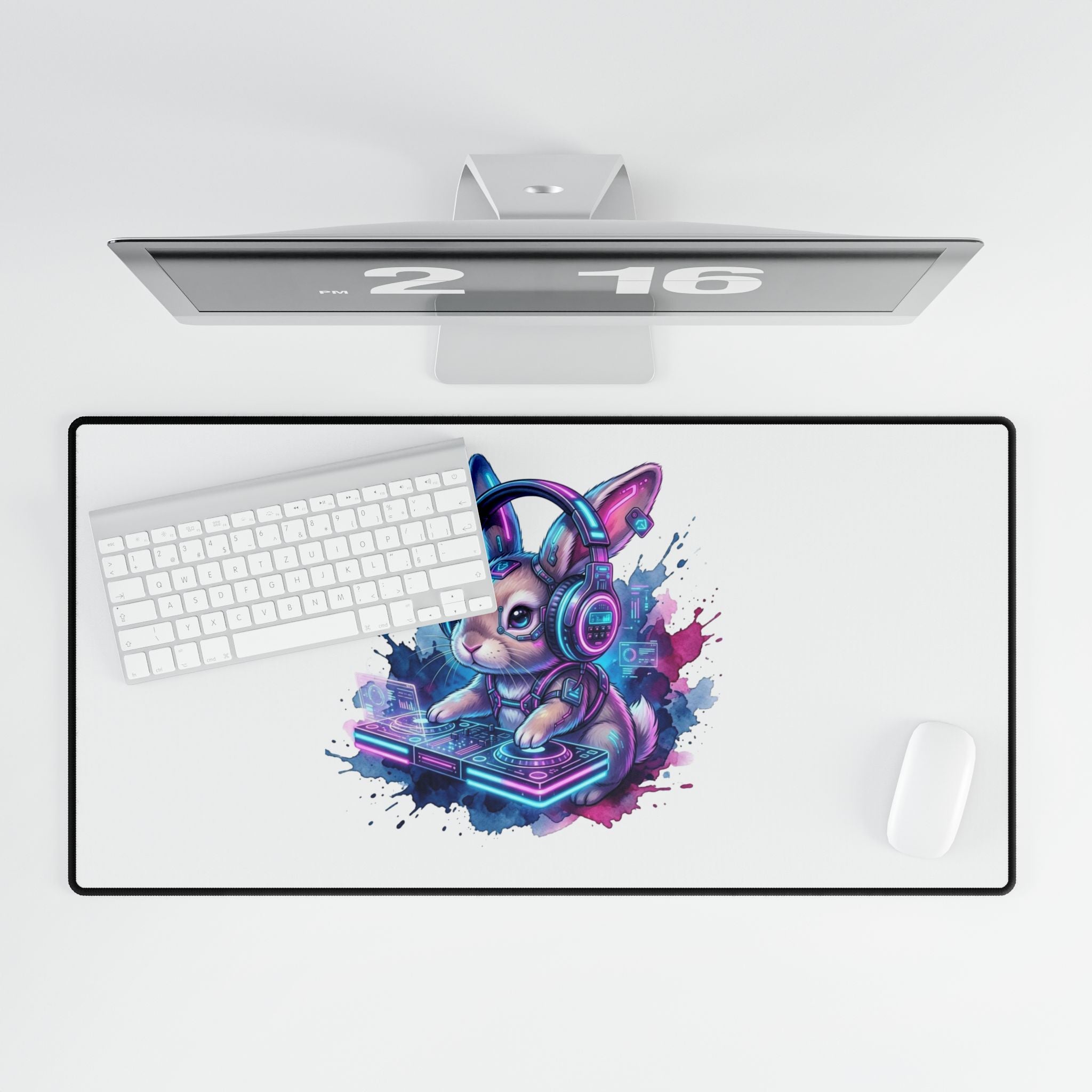 Gaming Bunny Desk Mat — Neon DJ Rabbit RGB Mousepad
