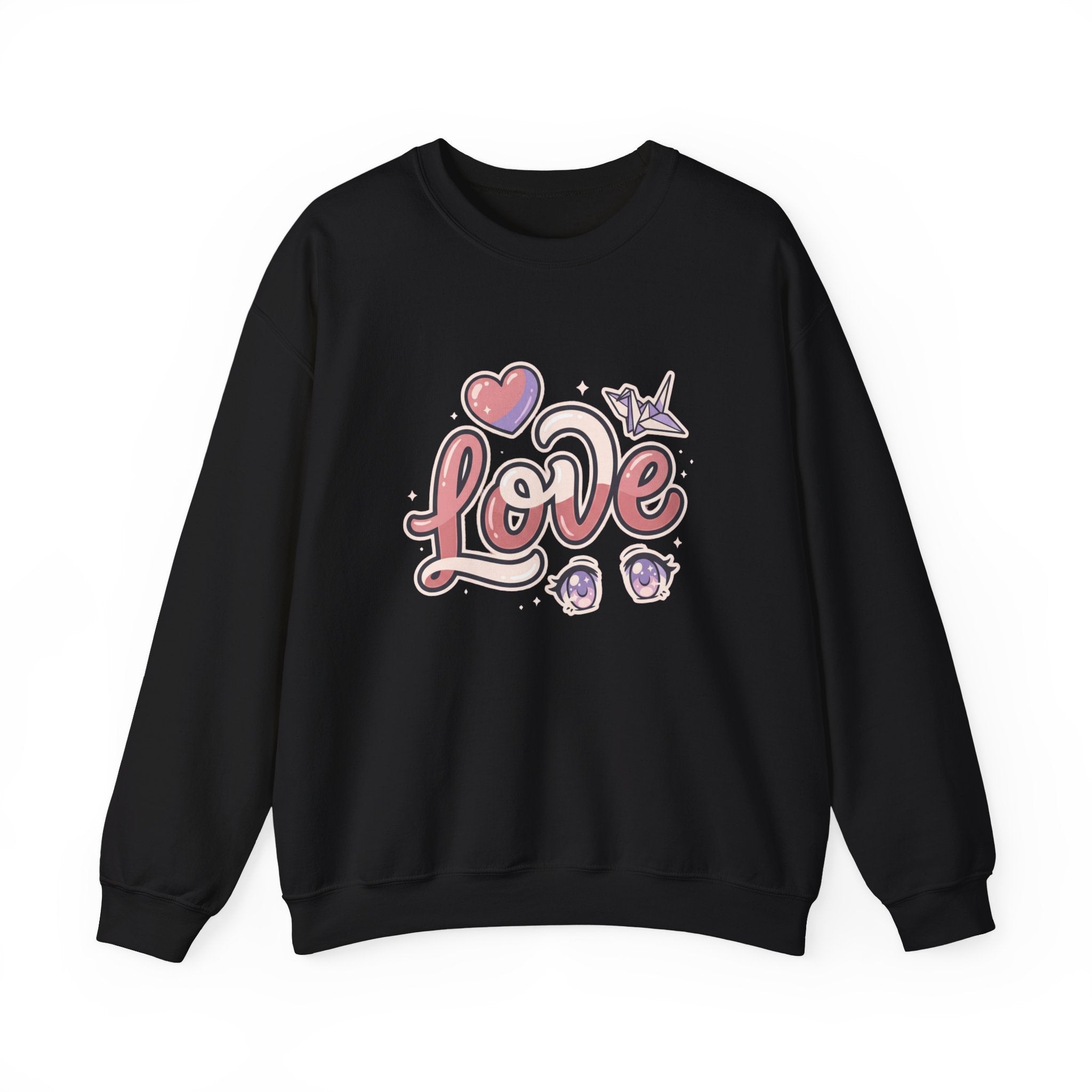 Love Graphic Sweatshirt — Cute Pink Heart & Origami Crane Crewneck