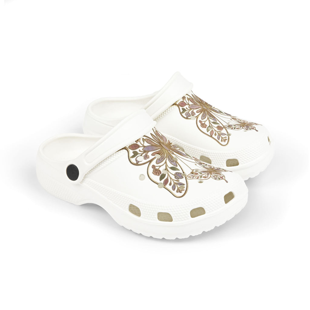 Kids Foam Clogs — White Butterfly Print EVA Slip-Ons