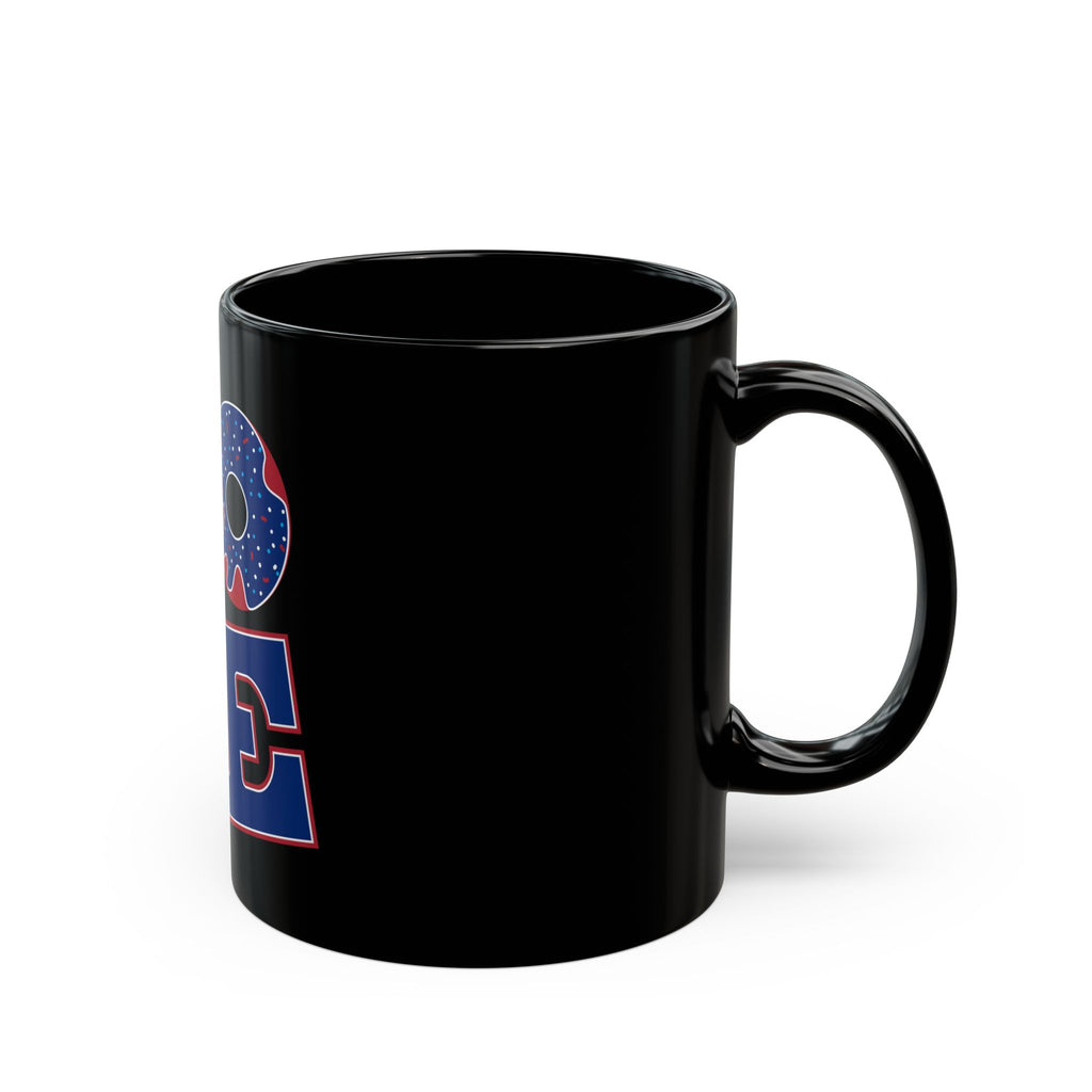 Patriotic LOVE Black Mug — American Flag Donut & Flip-Flop 11oz/15oz