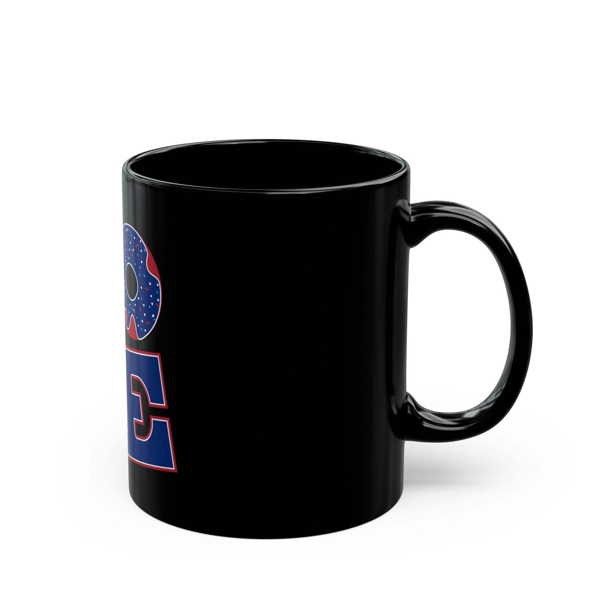 Patriotic LOVE Black Mug — American Flag Donut & Flip-Flop 11oz/15oz