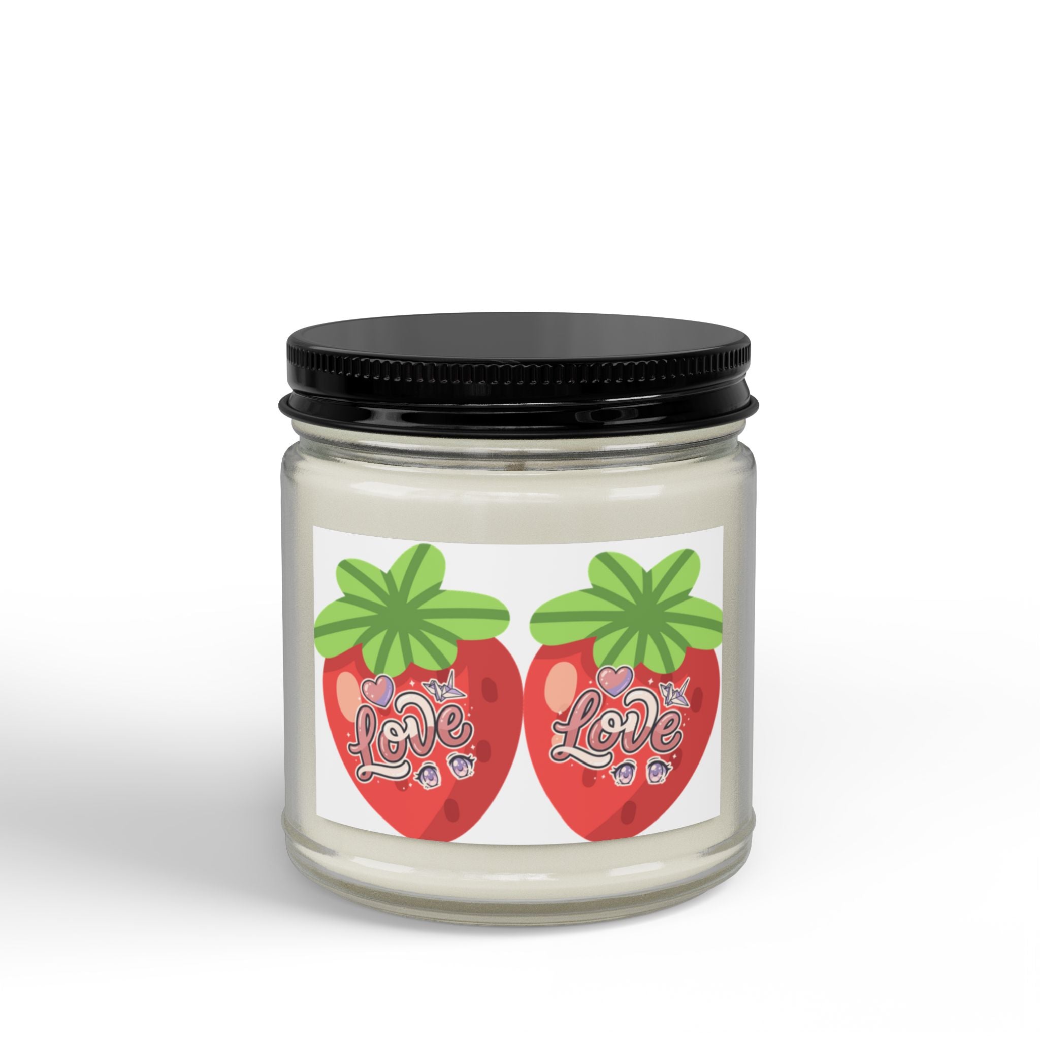 Strawberry Love Scented Soy Candle — 4oz & 9oz Jar with Black Lid