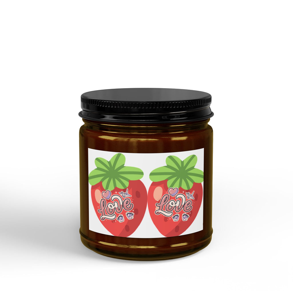 Strawberry Love Scented Soy Candle — 4oz & 9oz Jar with Black Lid