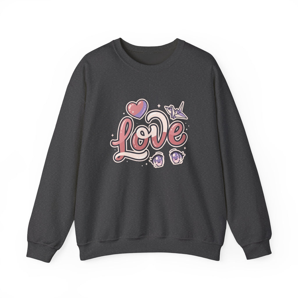 Love Graphic Sweatshirt — Cute Pink Heart & Origami Crane Crewneck