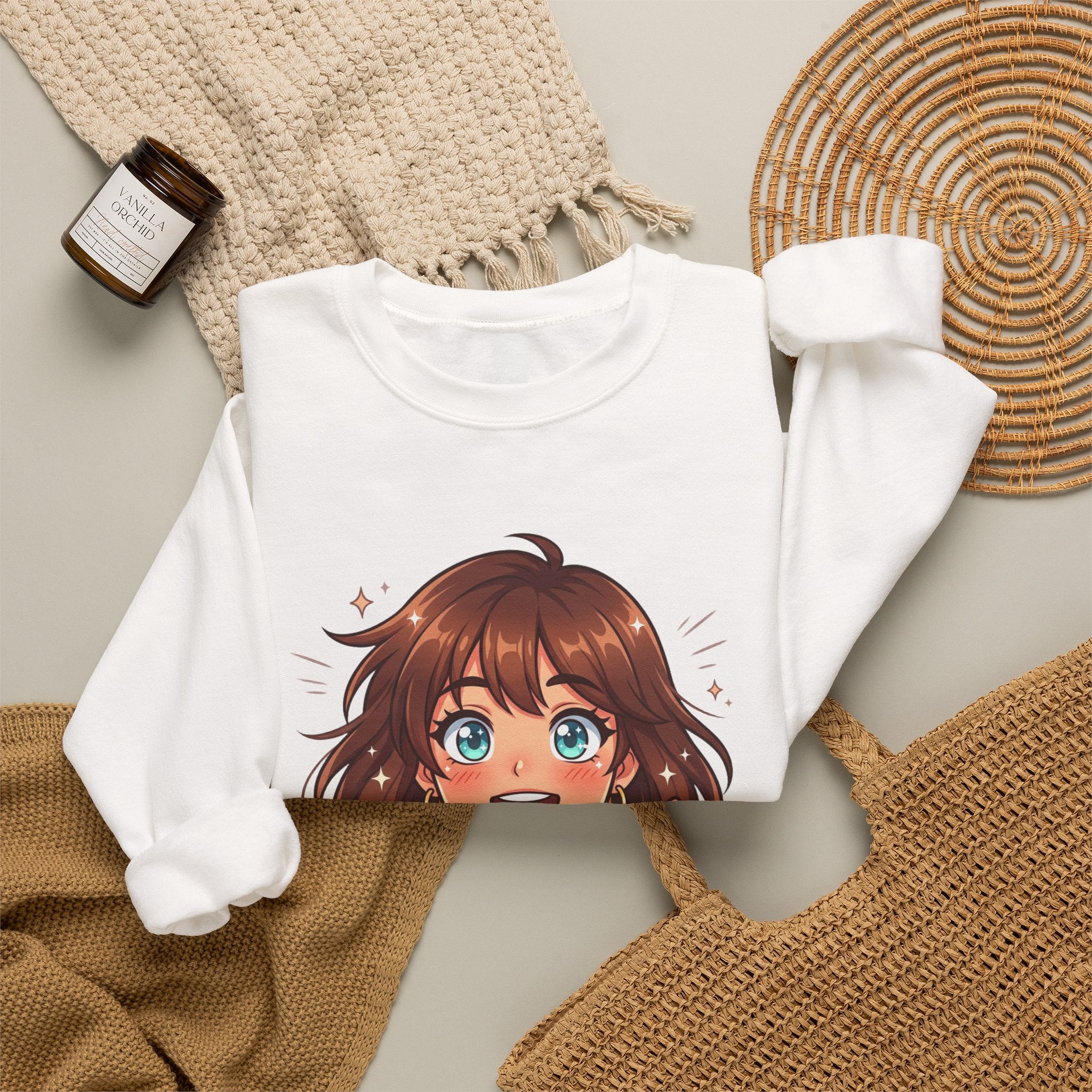 Anime Girl "WOW" Crewneck Sweatshirt — Cute Kawaii Graphic Pullover