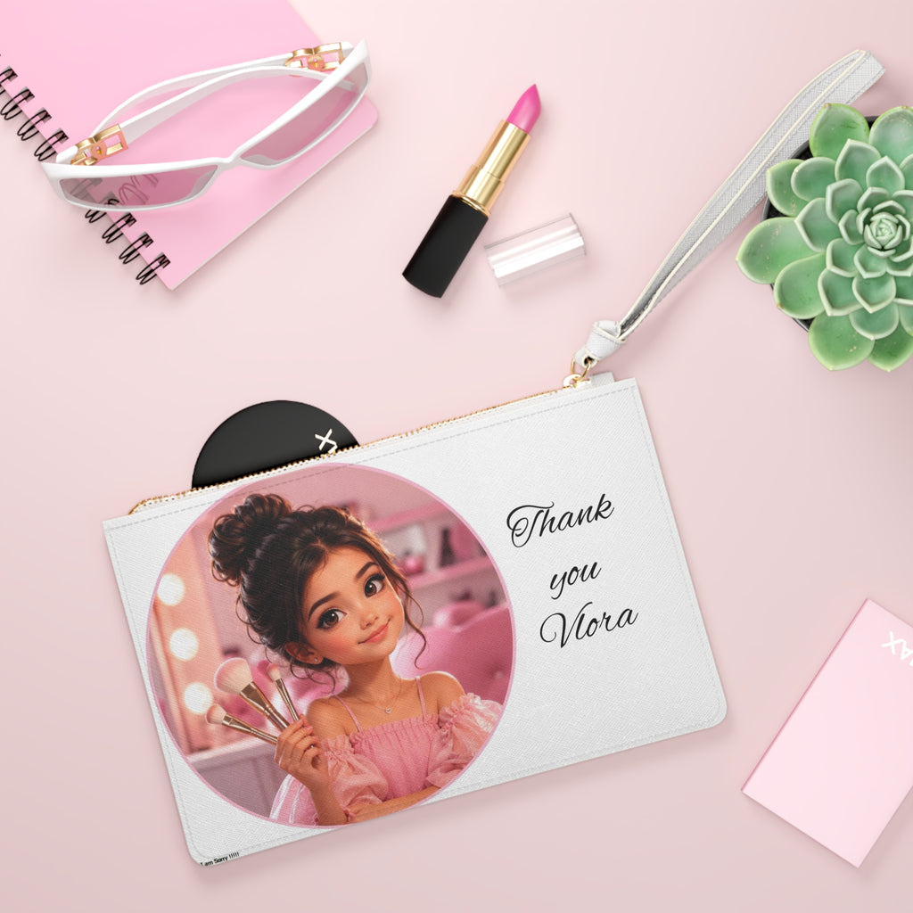 Makeup Artist Clutch Bag — Personalized “Thank you Nora” Cosmetic Wristlet