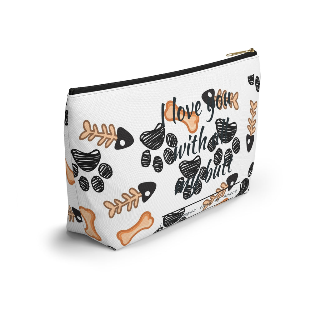 Dog Paw & Bone Accessory Pouch — 'Love You With My Whole Heart' T‑Bottom Zip Bag