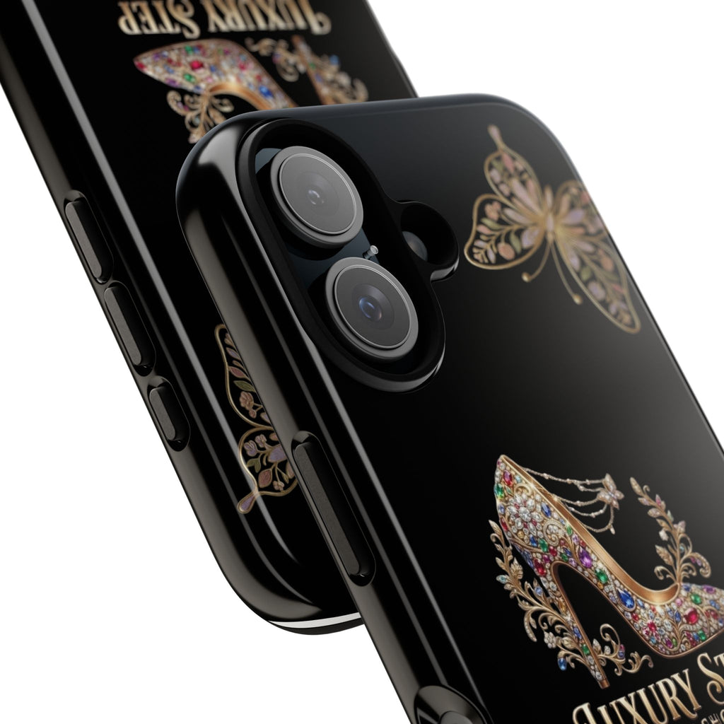 Luxury Step Floral Stiletto Phone Case — Elegant Butterfly Glitter Tough Case