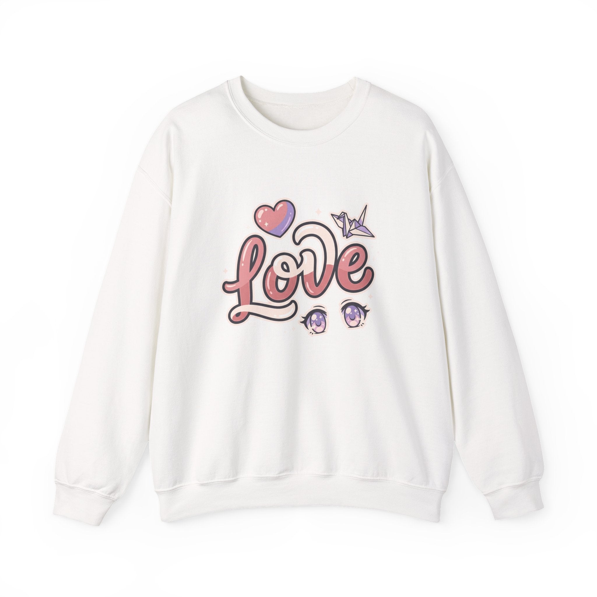 Love Graphic Sweatshirt — Cute Pink Heart & Origami Crane Crewneck