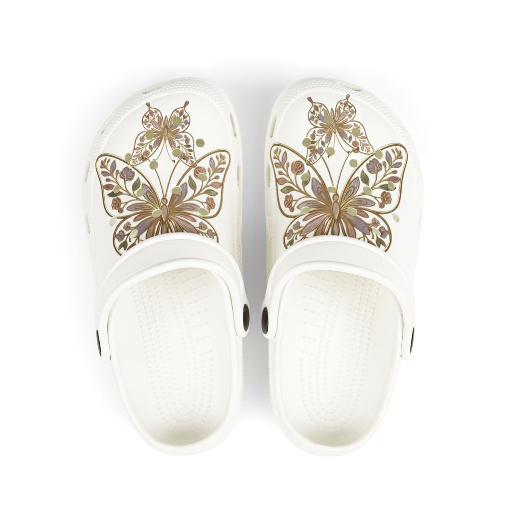 Kids Foam Clogs — White Butterfly Print EVA Slip-Ons