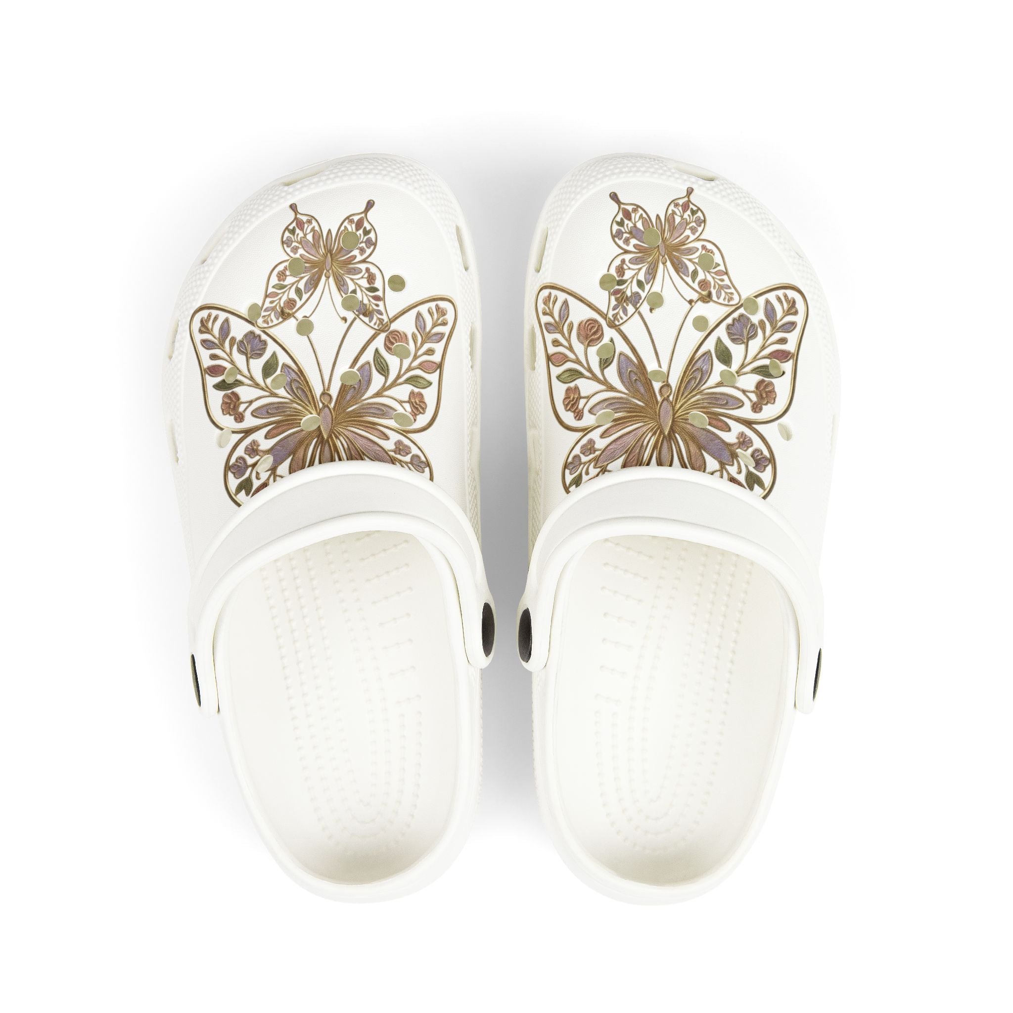 Kids Foam Clogs — White Butterfly Print EVA Slip-Ons
