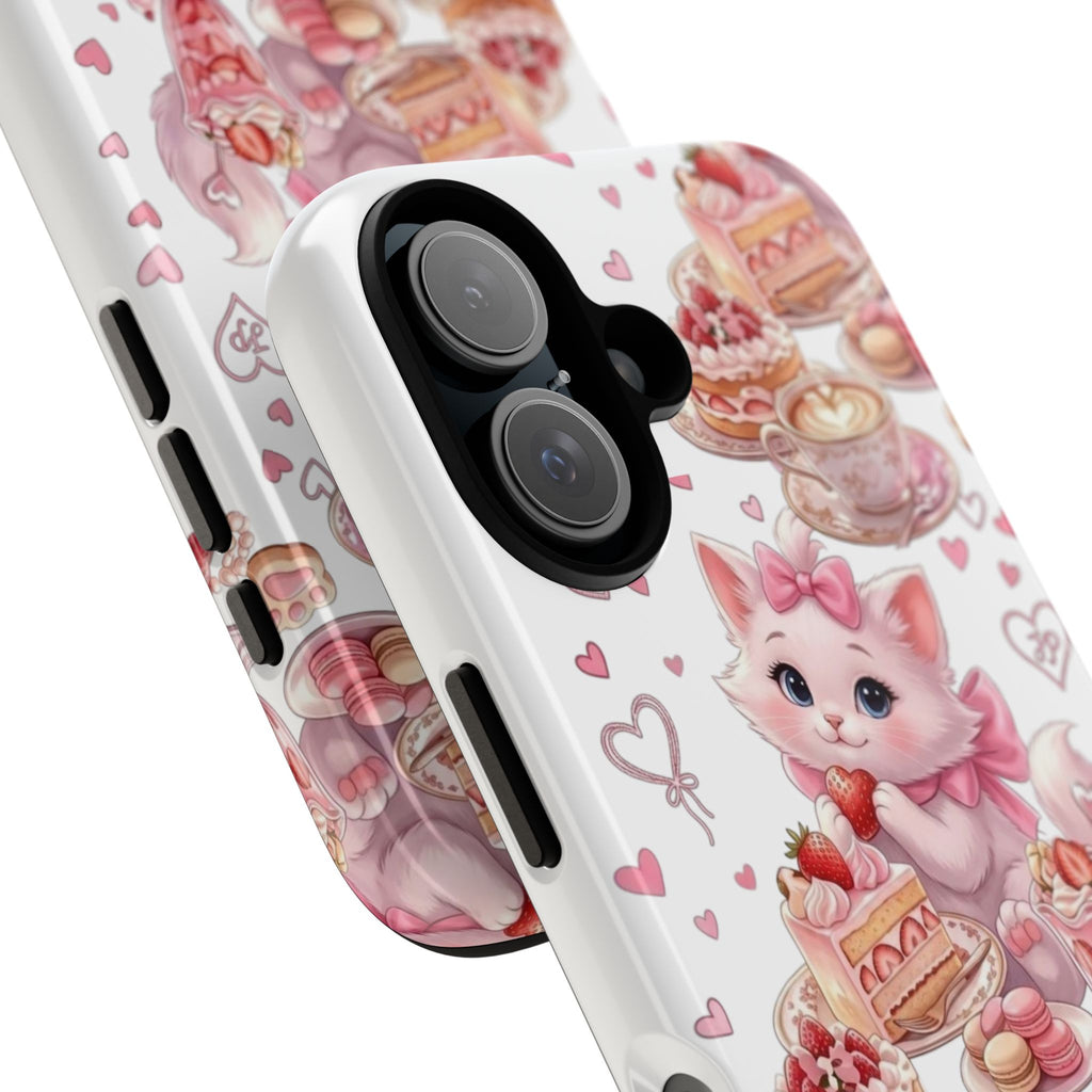 Cute Cat Dessert Phone Case — Pink Kawaii Kitten with Cakes & Hearts
