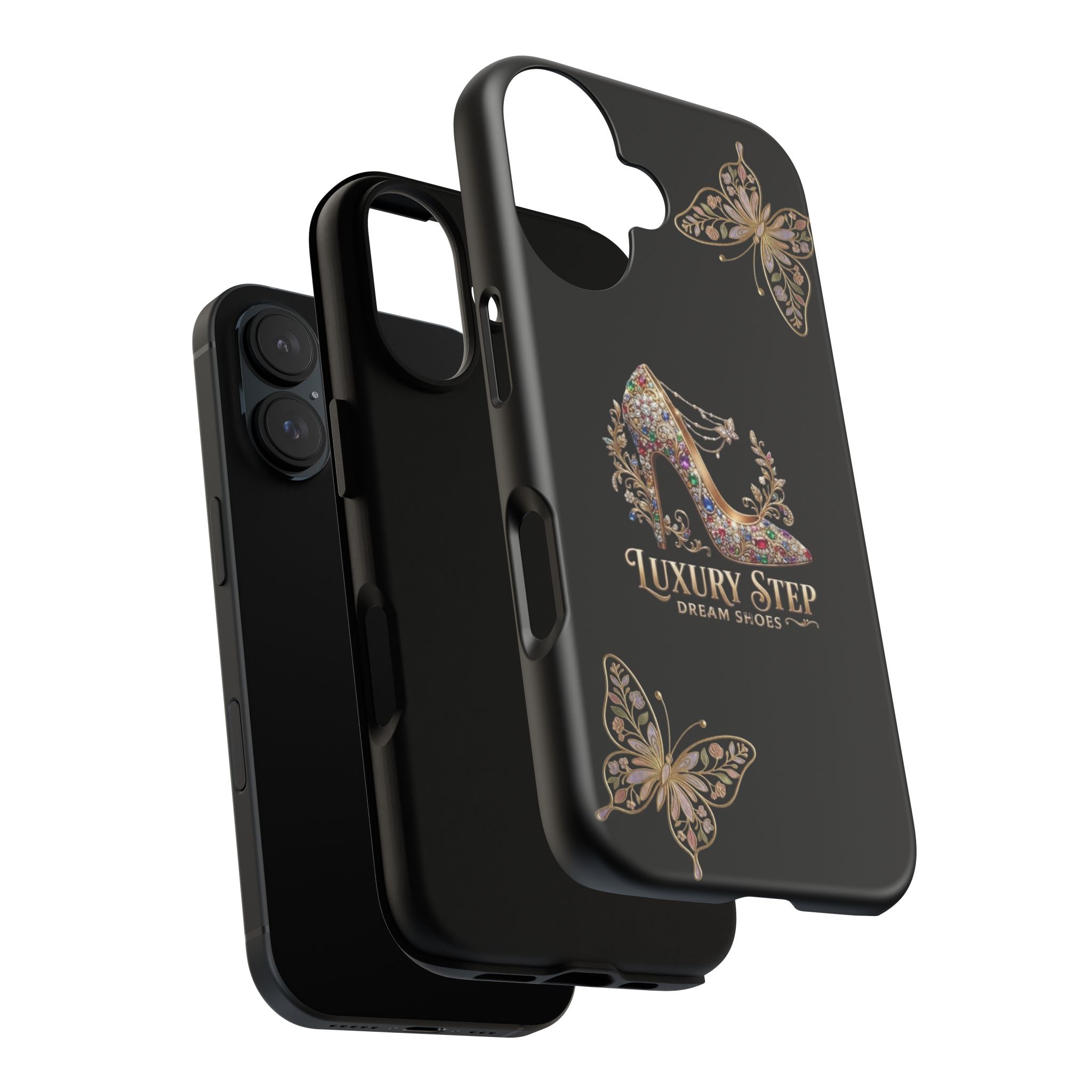 Luxury Step Floral Stiletto Phone Case — Elegant Butterfly Glitter Tough Case