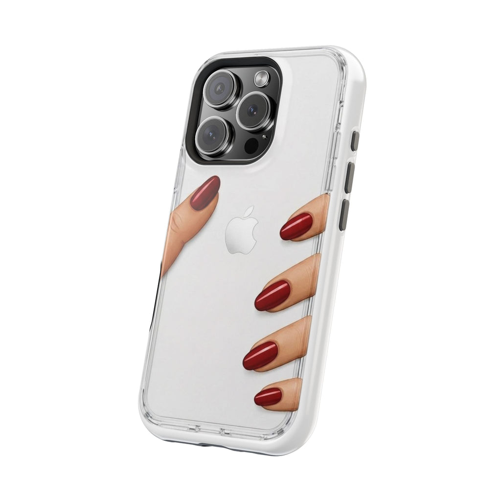 Clear Magnetic Phone Case — Red Stiletto Nail Art Design