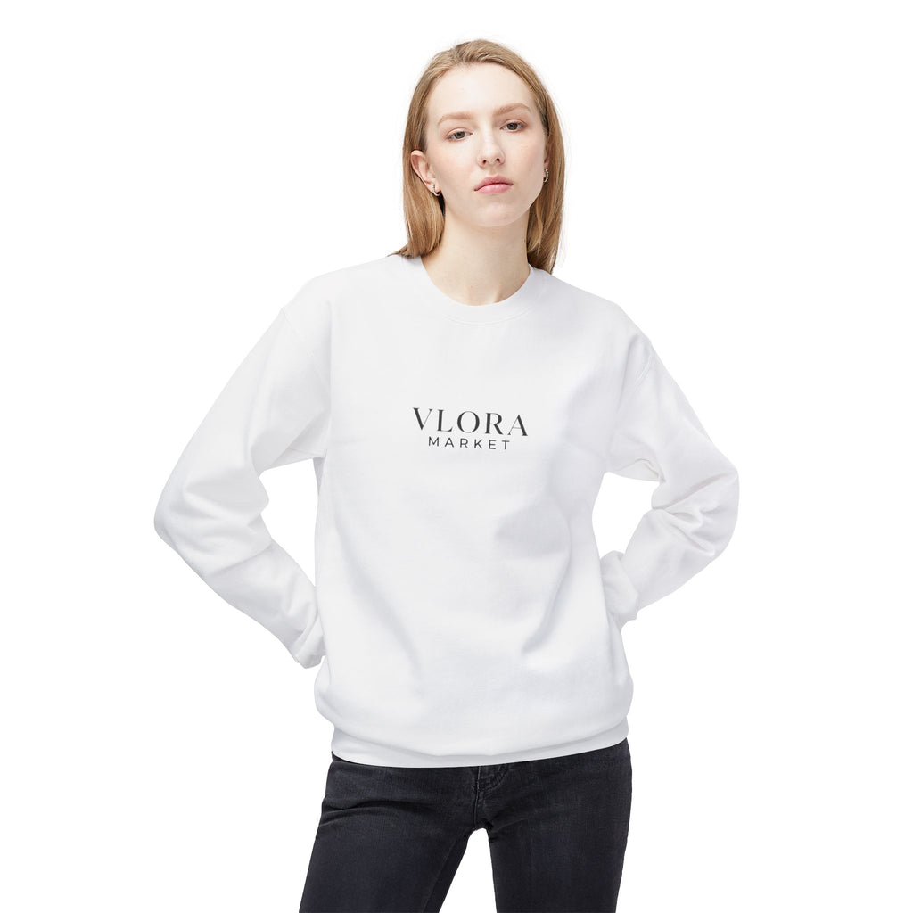 Vlora Market Crewneck Sweatshirt — Minimal Logo Fleece Pullover