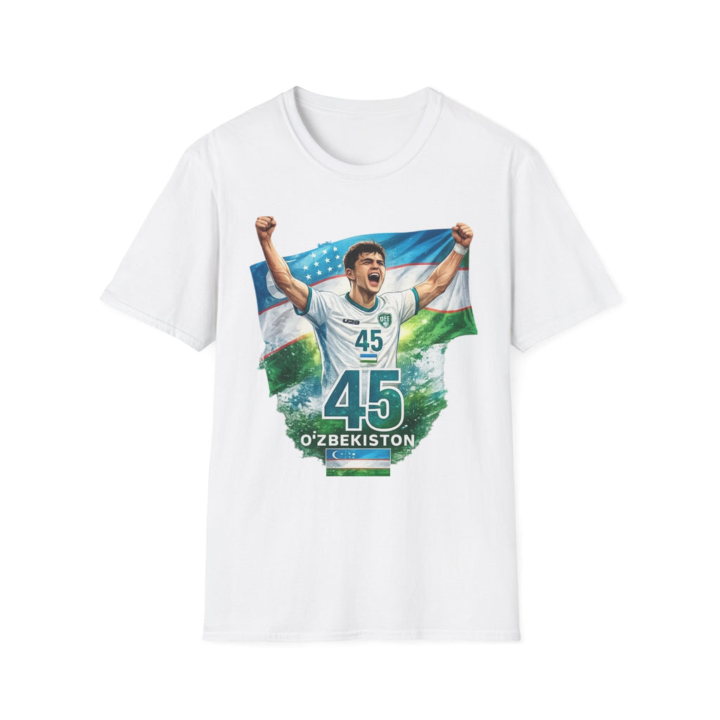 Uzbekistan Soccer Fan T-Shirt — Number 45 Player Cheer Jersey Design